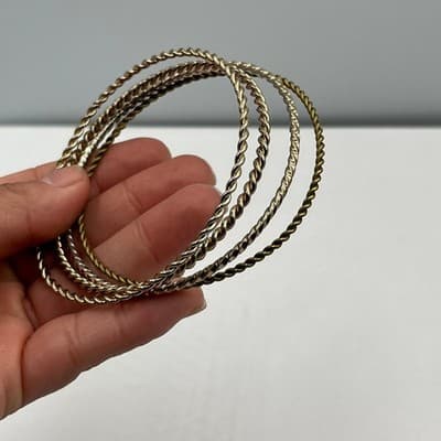Vintage Stackable Twisted Rope Bangle Bracelets - Set of 4 Gold & Silver Tone - Thumbnail 4