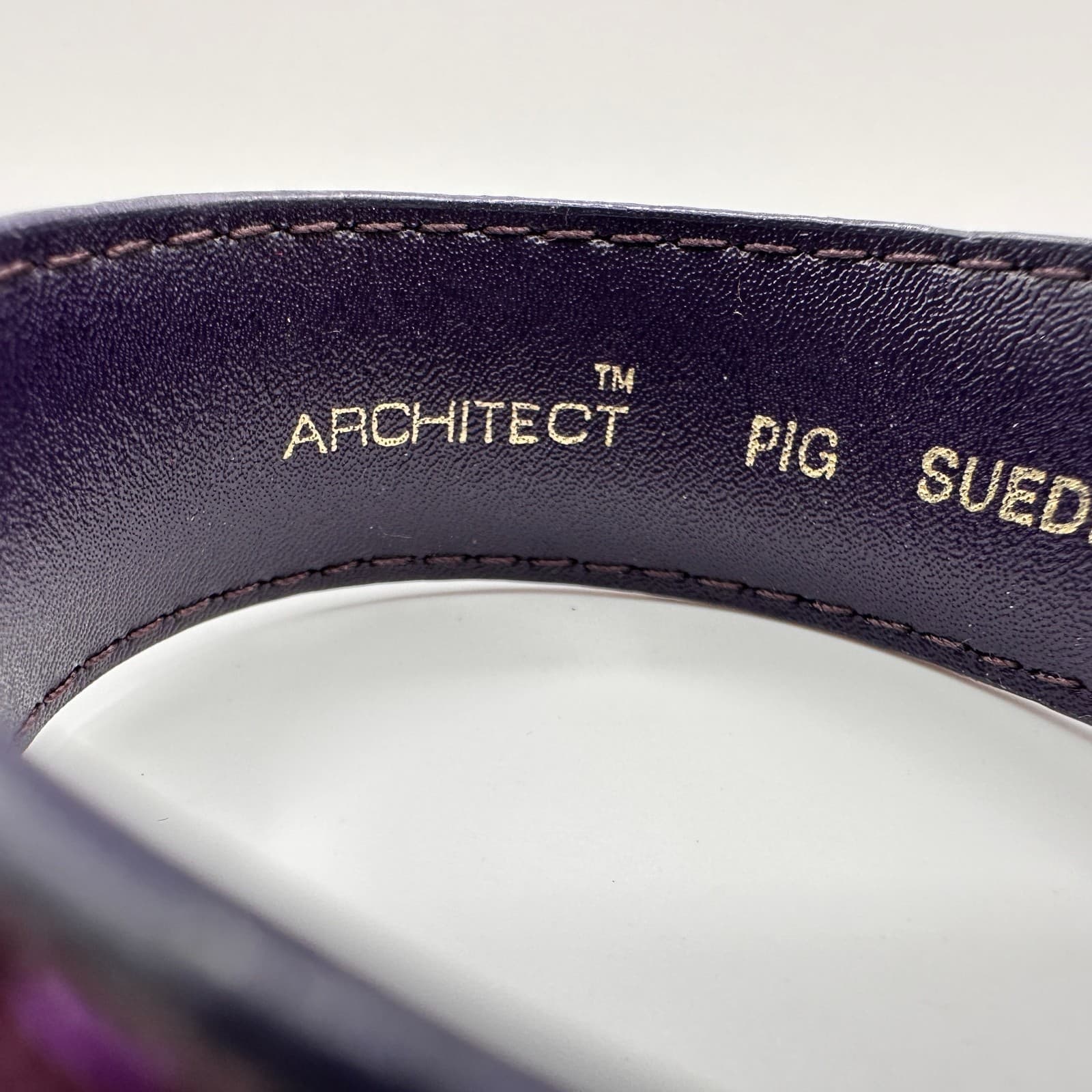 Vintage Y2K Architect Purple Faux Leather Hand Bracelet Silver Tone Wide Band - Thumbnail 4