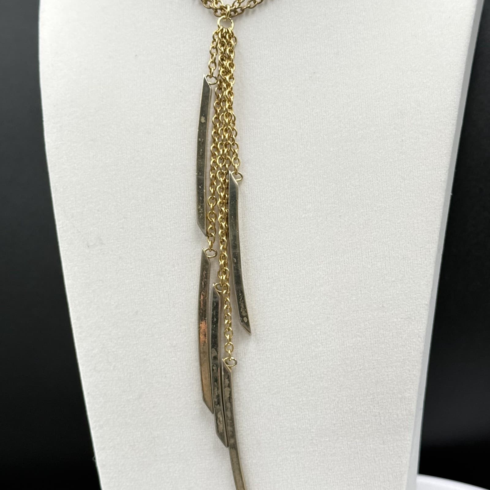 Modern Gold-Tone Fringe Bar Pendant Necklace Layered Boho Statement - Thumbnail 7