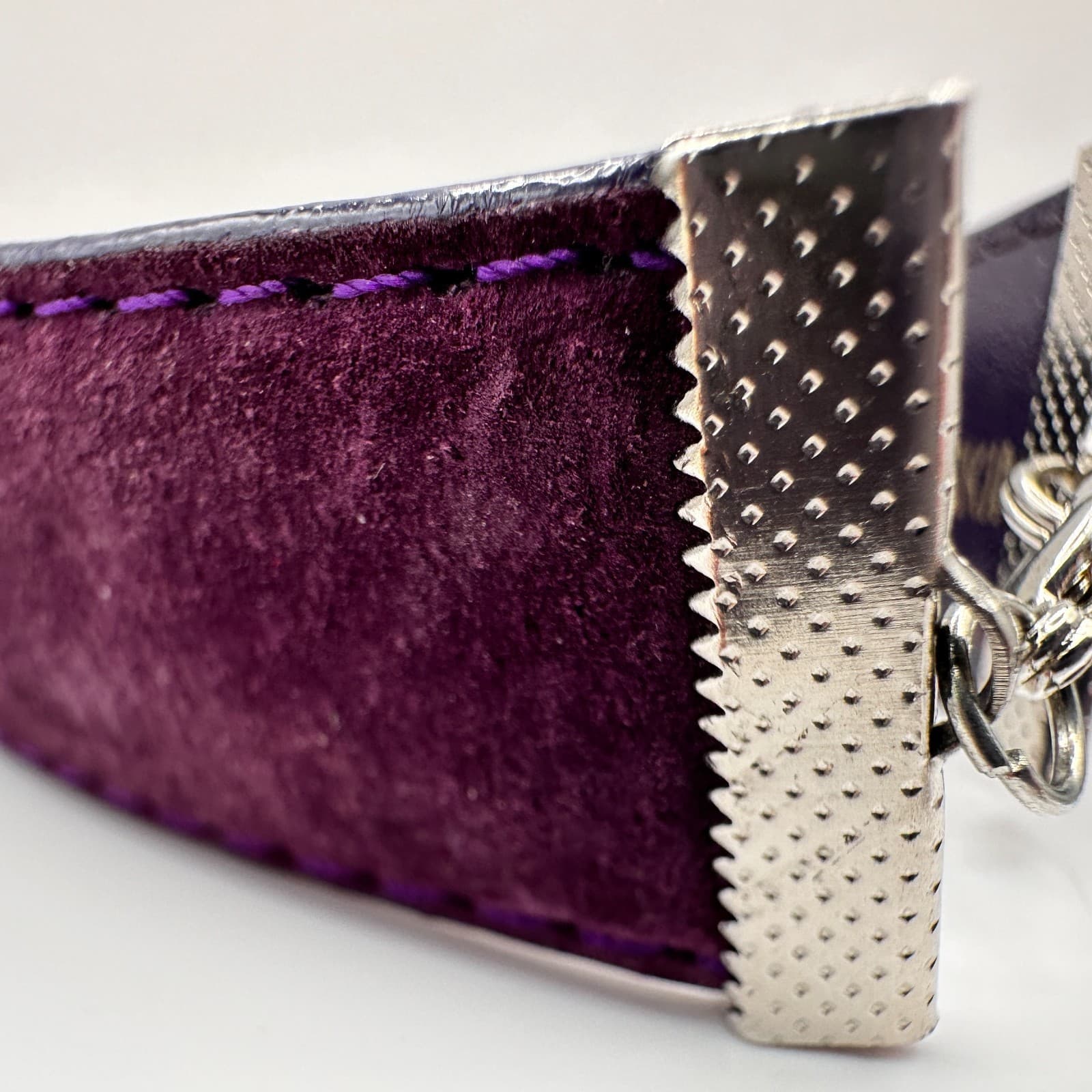 Vintage Y2K Architect Purple Faux Leather Hand Bracelet Silver Tone Wide Band - Thumbnail 6