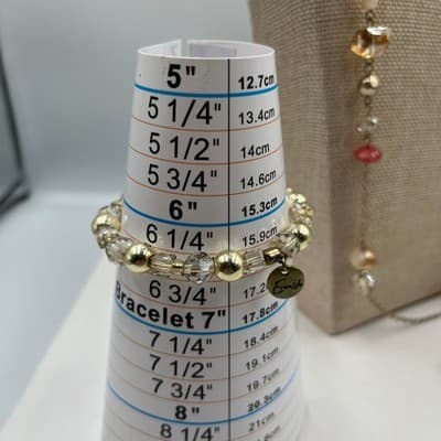 Vintage Erimish Beaded Stretch Bracelet & Necklace 4pc Gold Crystal Moon Charm - Thumbnail 10