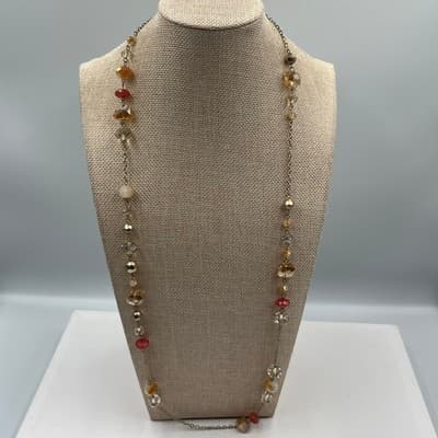 Vintage Erimish Beaded Stretch Bracelet & Necklace 4pc Gold Crystal Moon Charm - Thumbnail 2