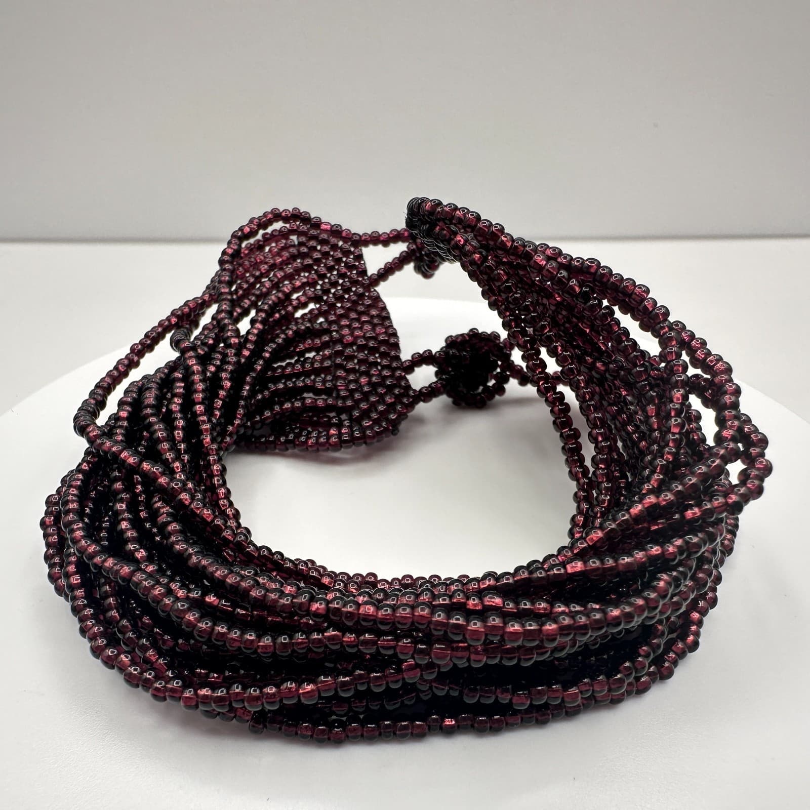 Vintage 90s Floral Seed Bead Multi Strand Statement Bracelet Women's Jewelry - Thumbnail 9