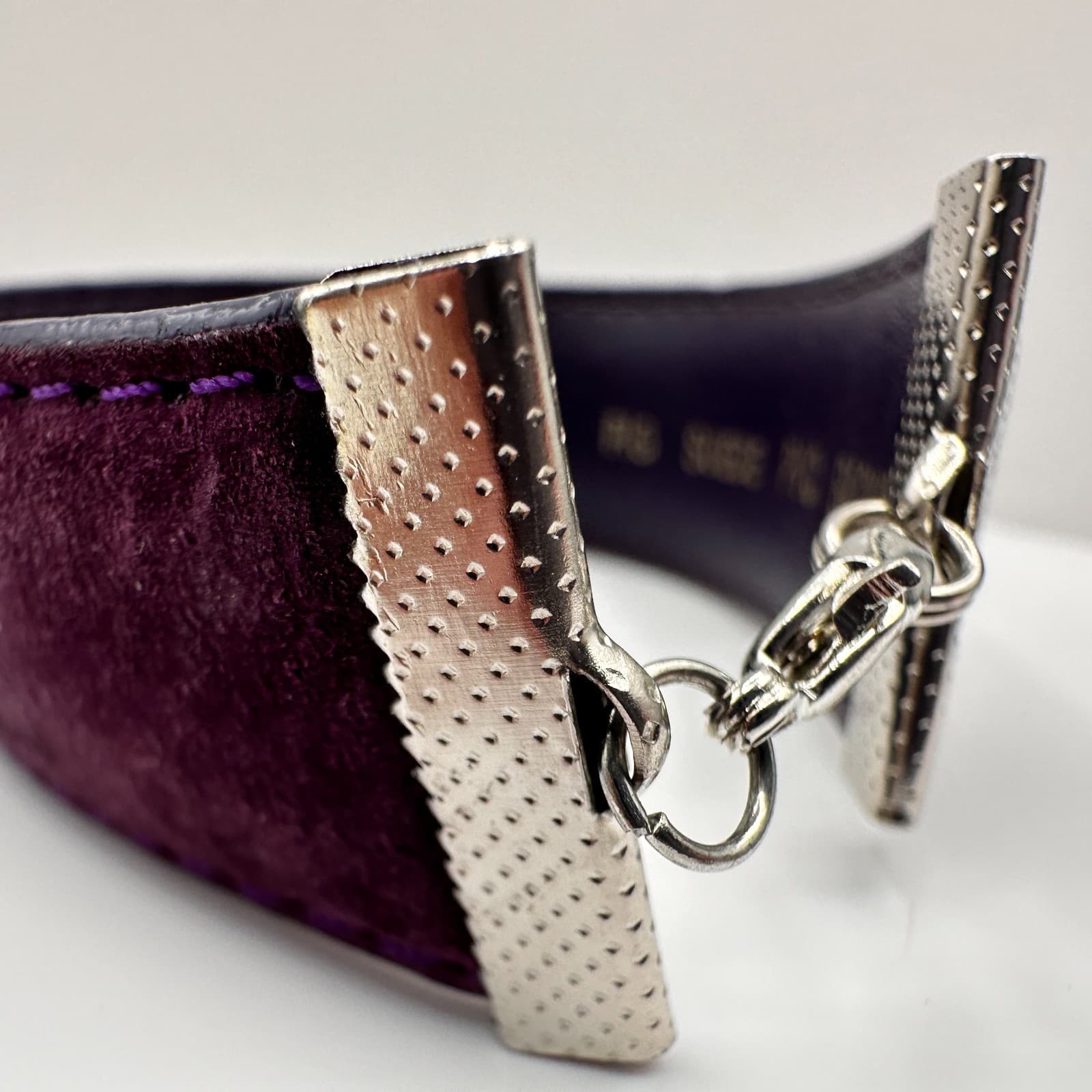 Vintage Y2K Architect Purple Faux Leather Hand Bracelet Silver Tone Wide Band - Thumbnail 5