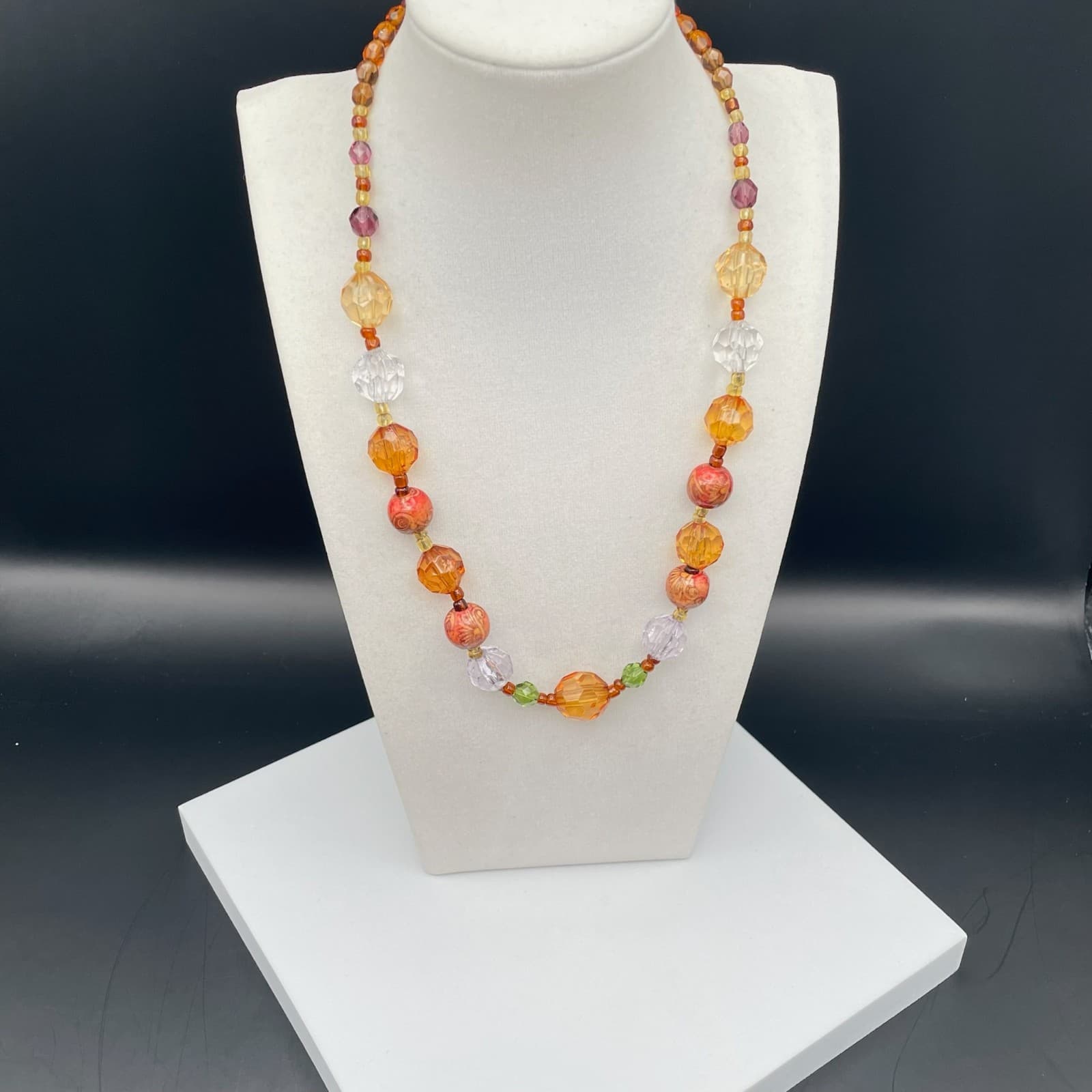 Vintage Women's Handcrafted Artistic Beautiful Glass Bead Necklace Jewelry 20 In - Thumbnail 3