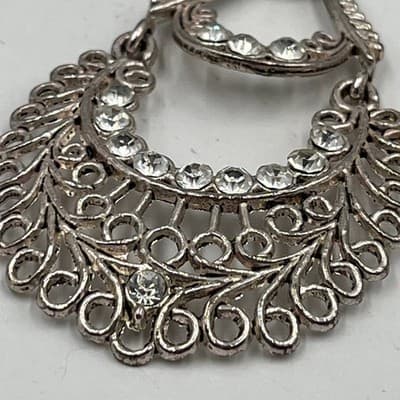 Vintage Silver Tone Rhinestone Tiered Chandelier Teardrop Boho Hook Earrings - Thumbnail 5