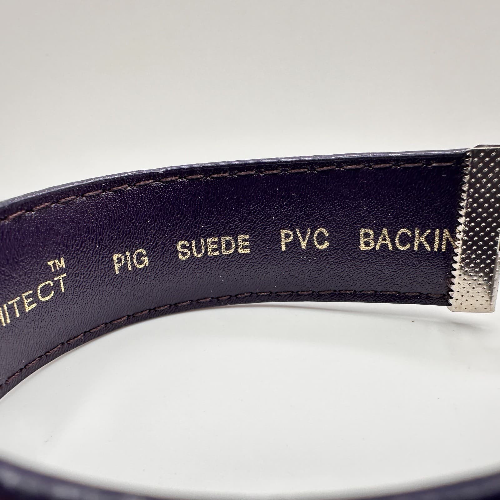 Vintage Y2K Architect Purple Faux Leather Hand Bracelet Silver Tone Wide Band - Thumbnail 3