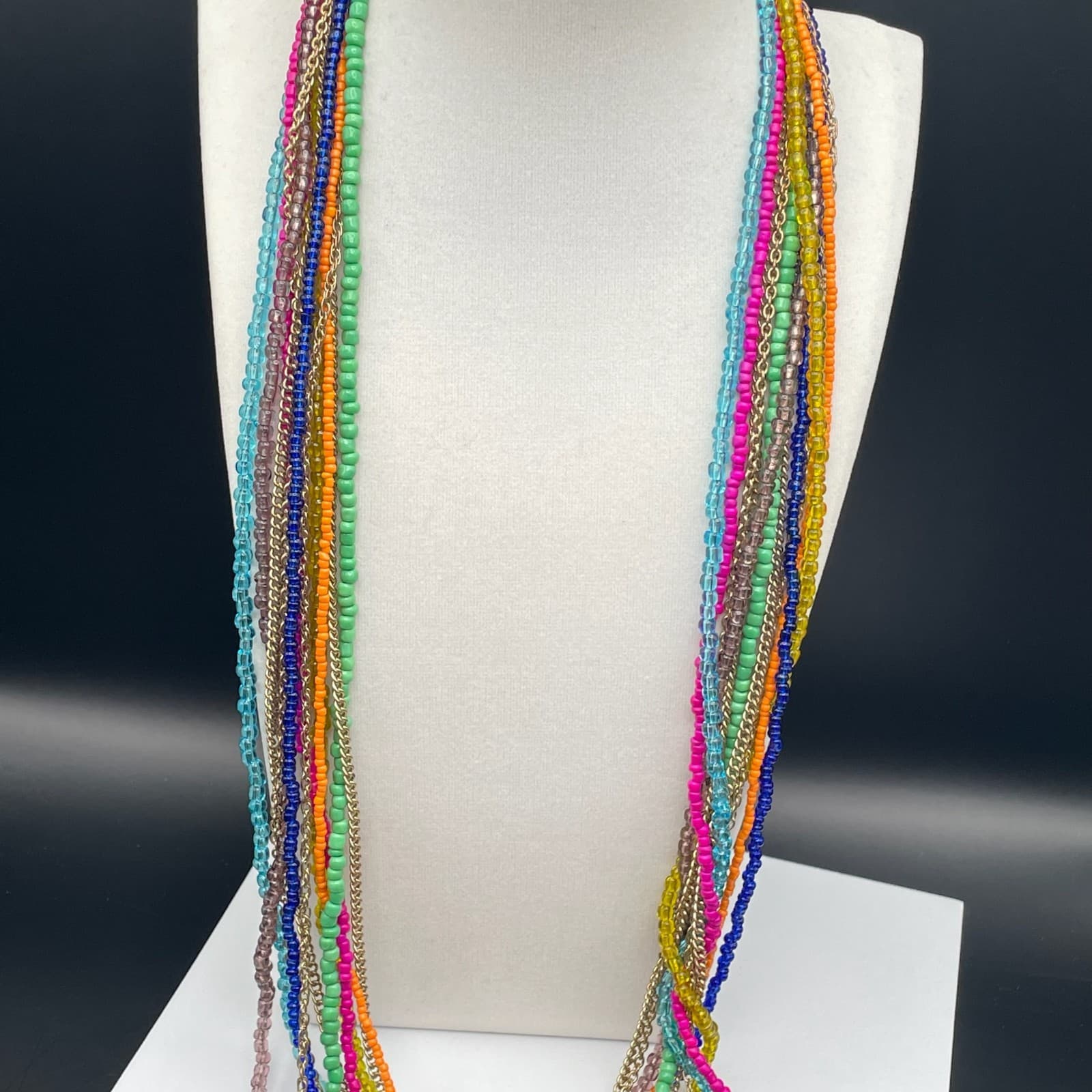 Vintage Multi-Strand Seed Bead Chain Charm Necklace Bohemian Hippie Jewelry - Thumbnail 5