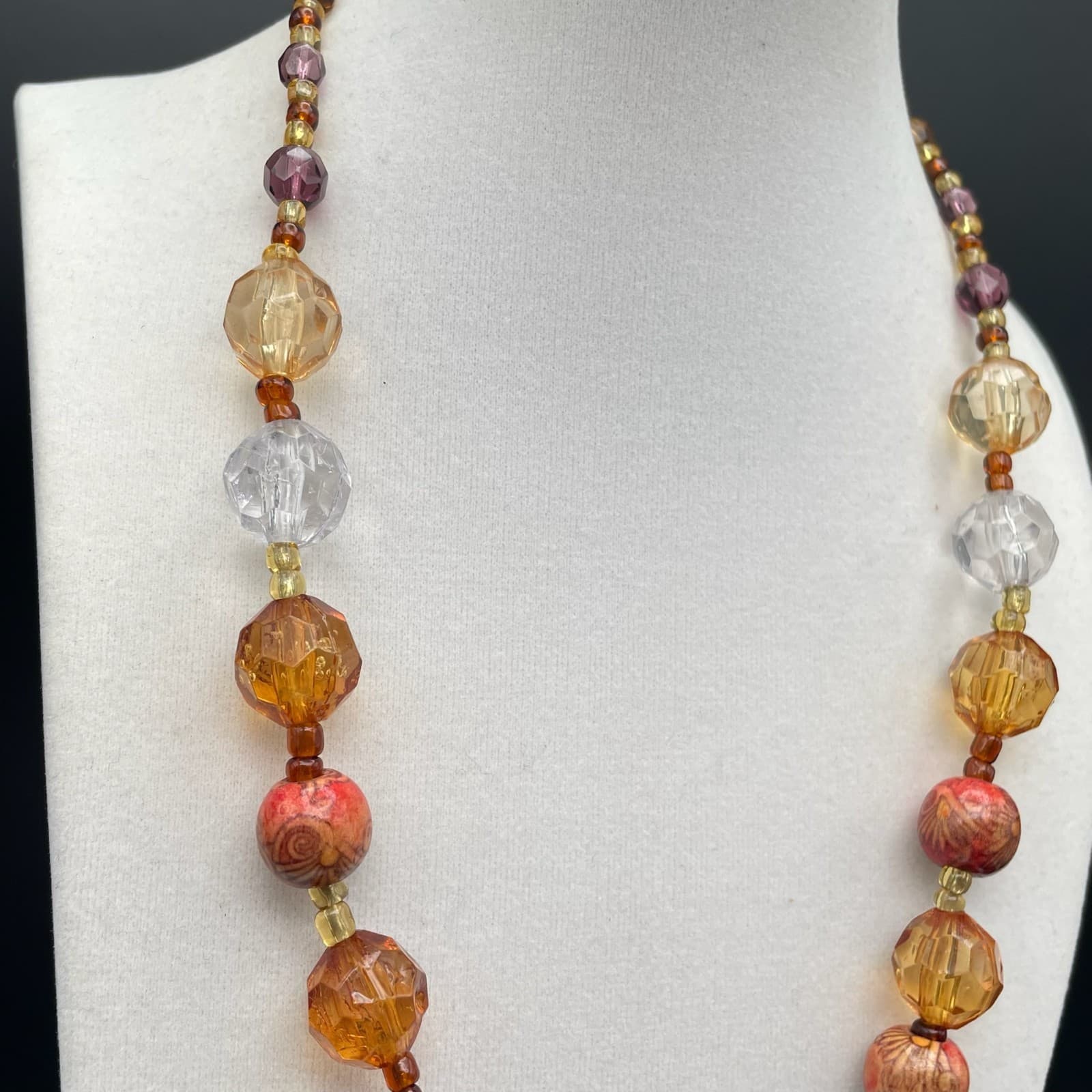 Vintage Women's Handcrafted Artistic Beautiful Glass Bead Necklace Jewelry 20 In - Thumbnail 4