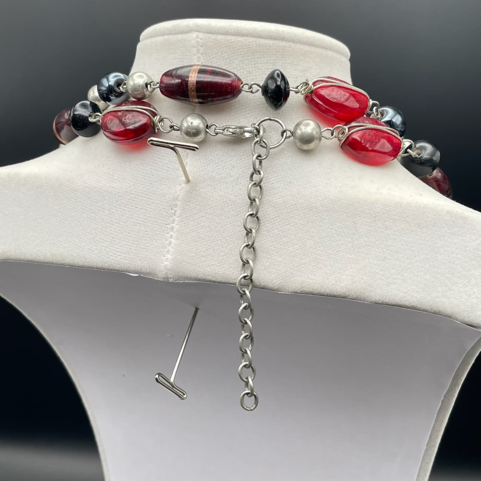 Vintage Fashion jewelry silver-tone wire-wrapped multi-color glass bead necklace - Thumbnail 6