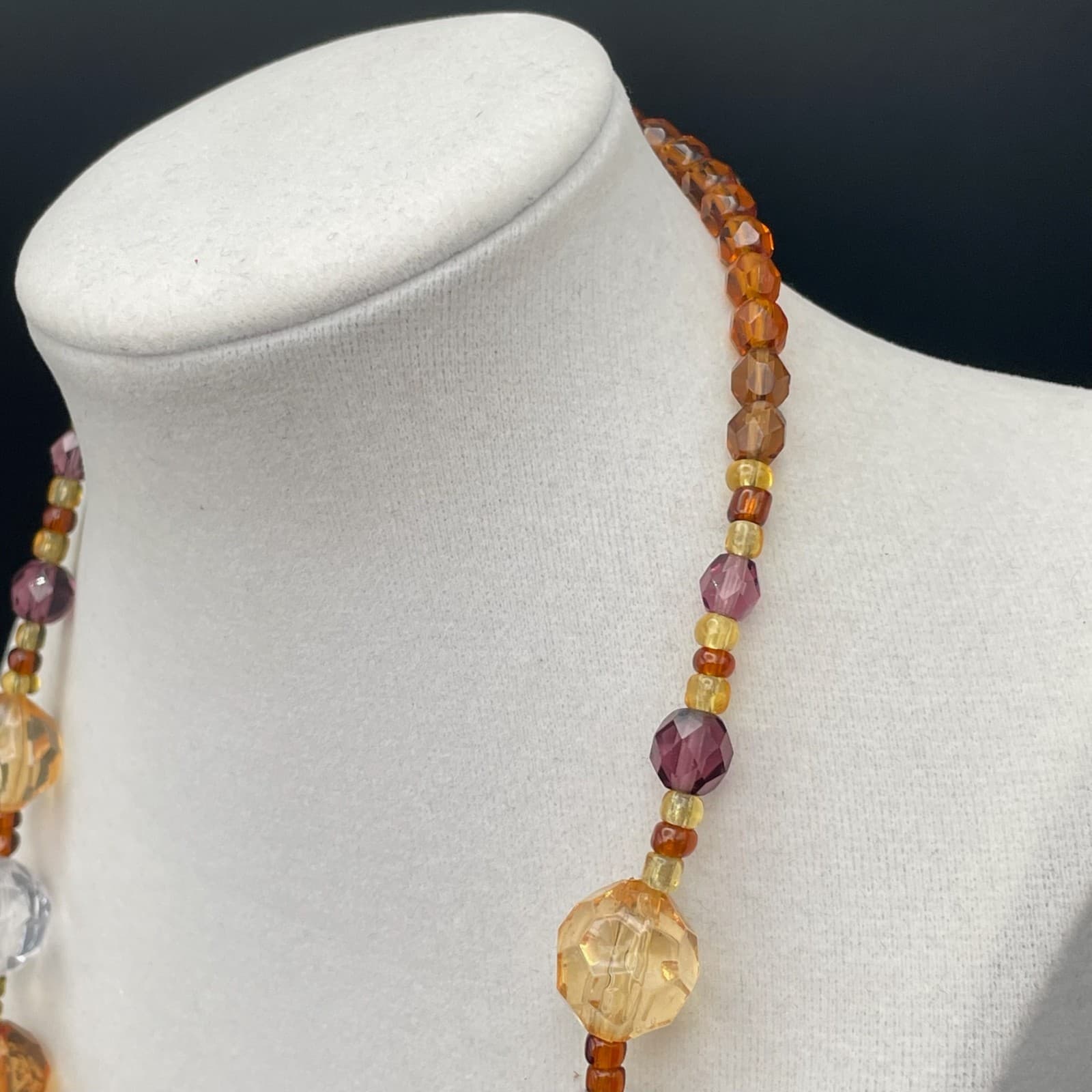 Vintage Women's Handcrafted Artistic Beautiful Glass Bead Necklace Jewelry 20 In - Thumbnail 10