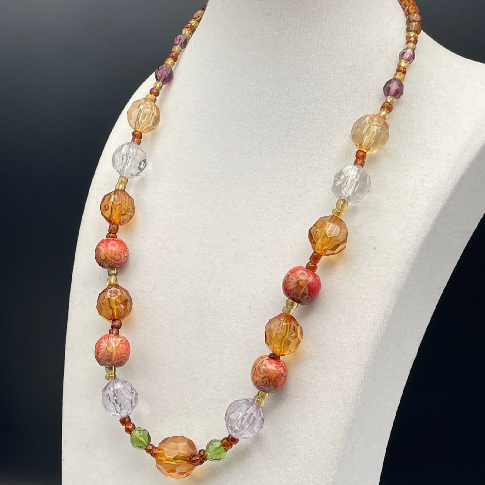 Vintage Women's Handcrafted Artistic Beautiful Glass Bead Necklace Jewelry 20 In - Thumbnail 9