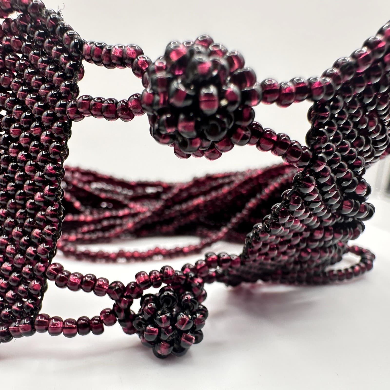 Vintage 90s Floral Seed Bead Multi Strand Statement Bracelet Women's Jewelry - Thumbnail 5