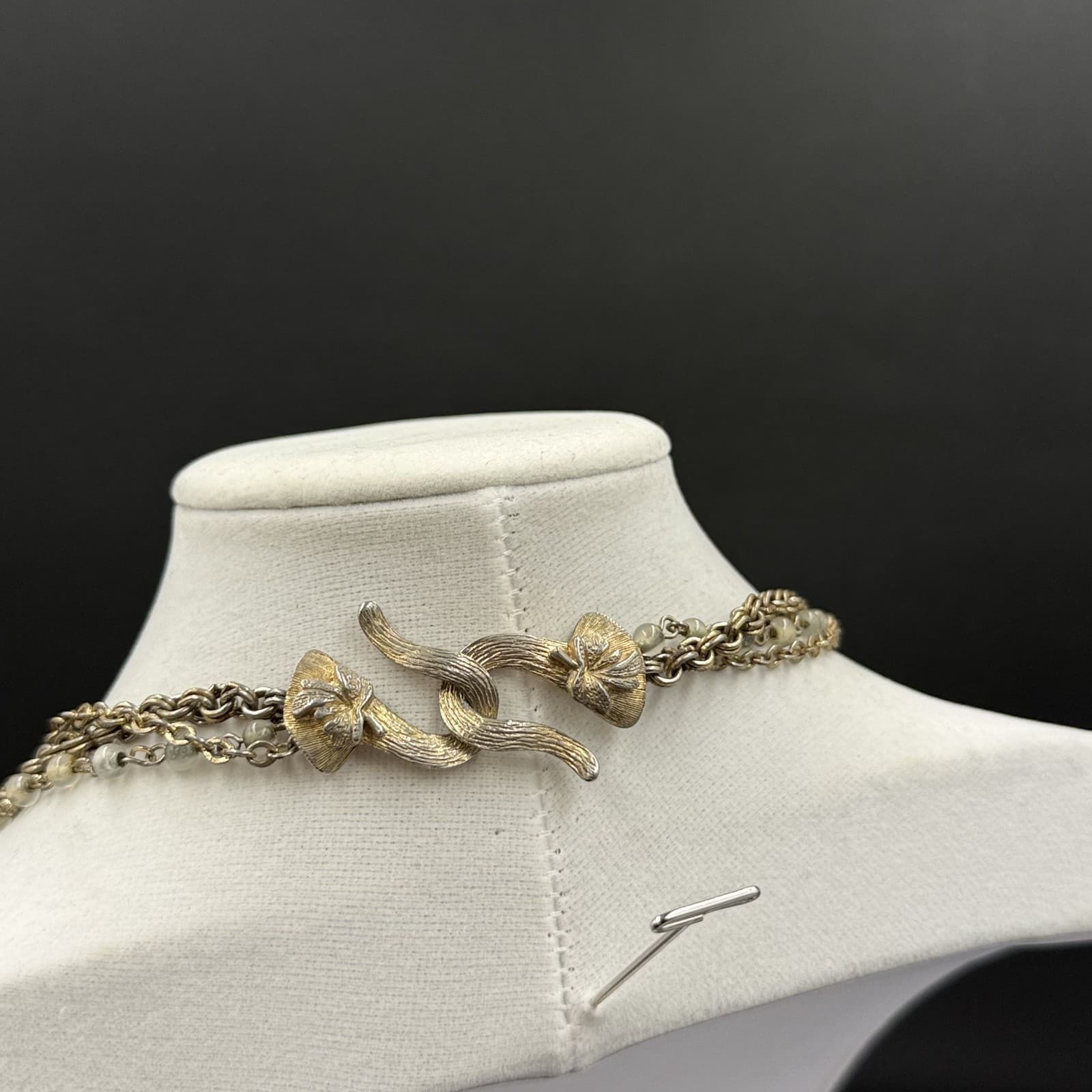 Vintage Gold-Tone Chain Necklace w/ Faux Pearl Drop Layered Statement - Thumbnail 9