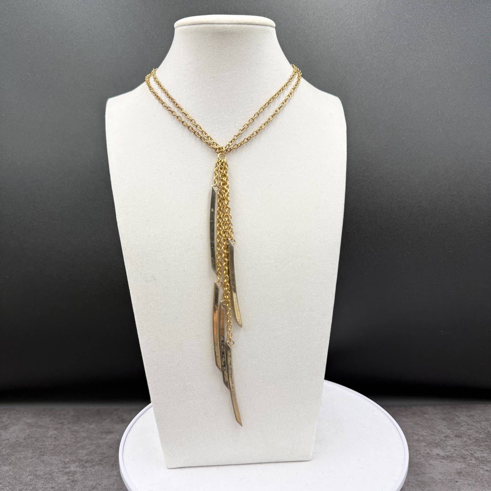Modern Gold-Tone Fringe Bar Pendant Necklace Layered Boho Statement - Image 1