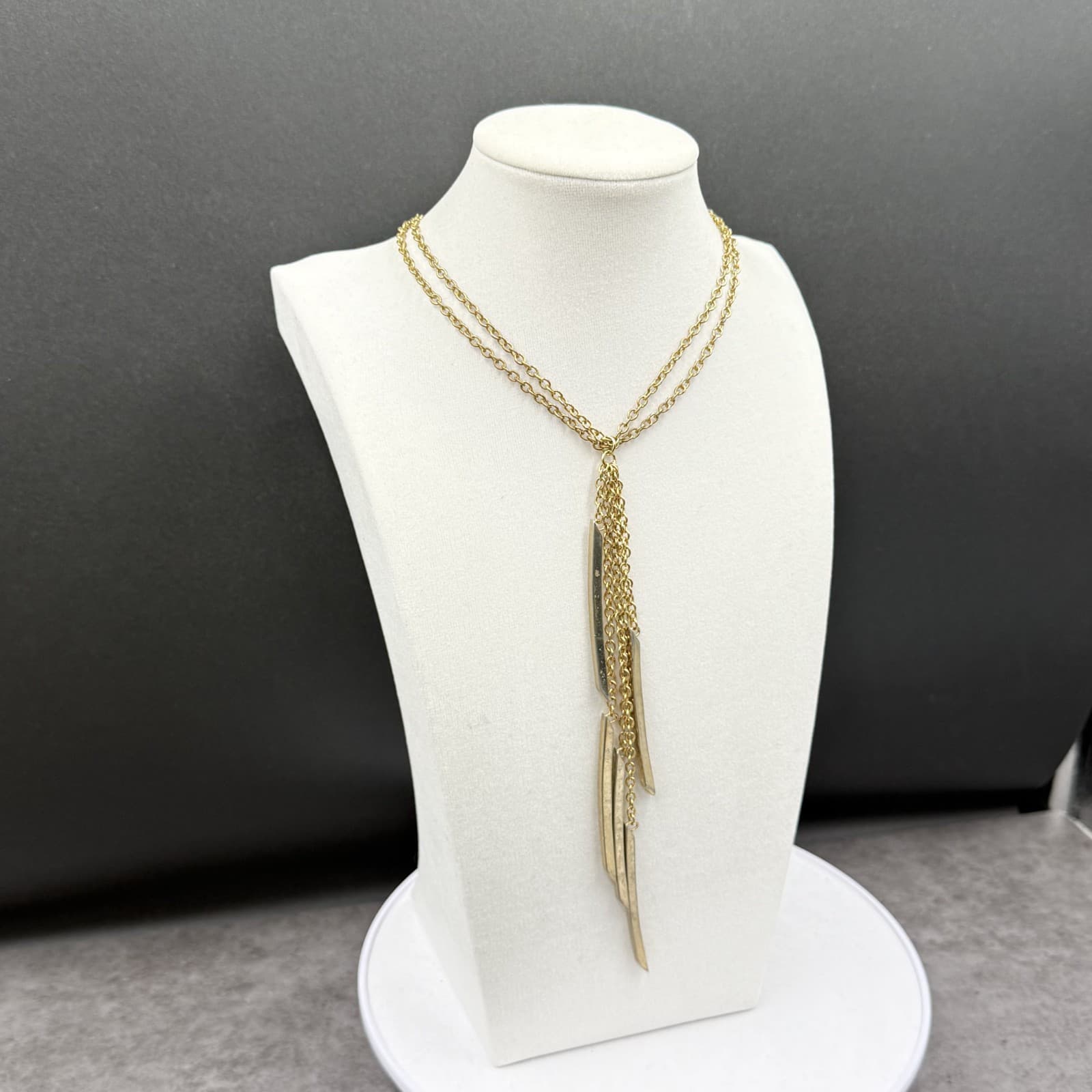 Modern Gold-Tone Fringe Bar Pendant Necklace Layered Boho Statement - Thumbnail 2