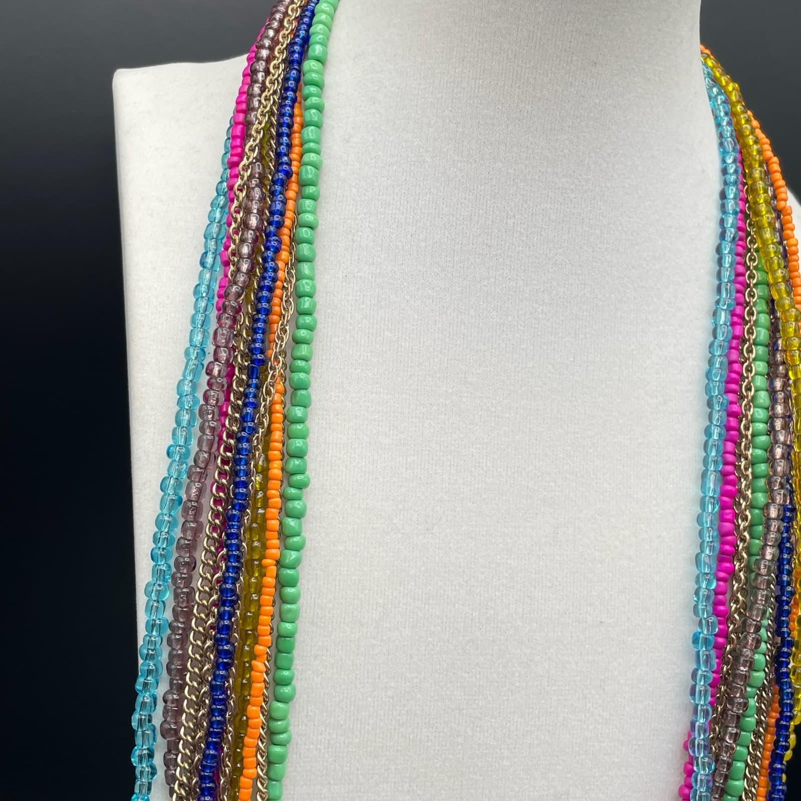 Vintage Multi-Strand Seed Bead Chain Charm Necklace Bohemian Hippie Jewelry - Thumbnail 3