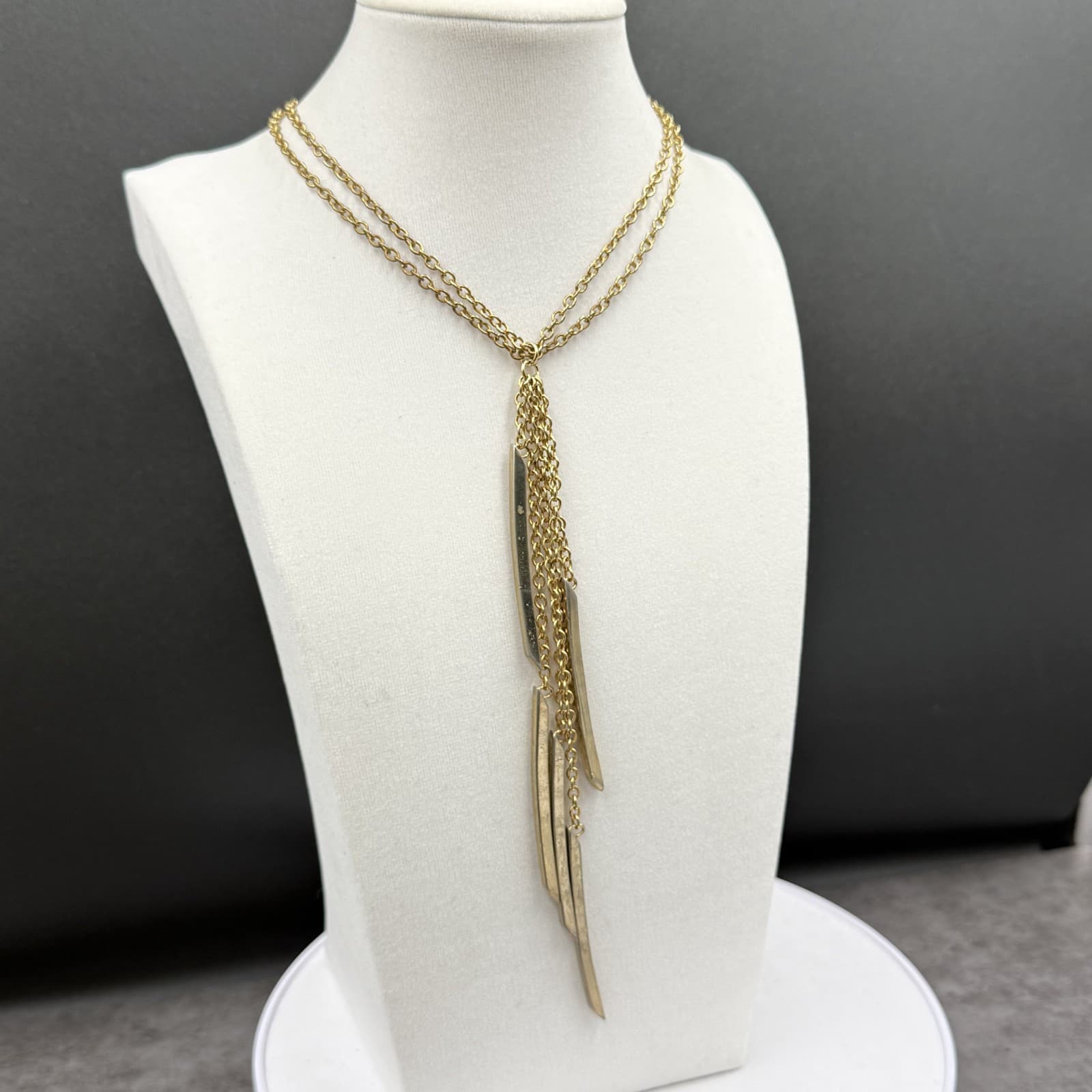 Modern Gold-Tone Fringe Bar Pendant Necklace Layered Boho Statement - Thumbnail 8