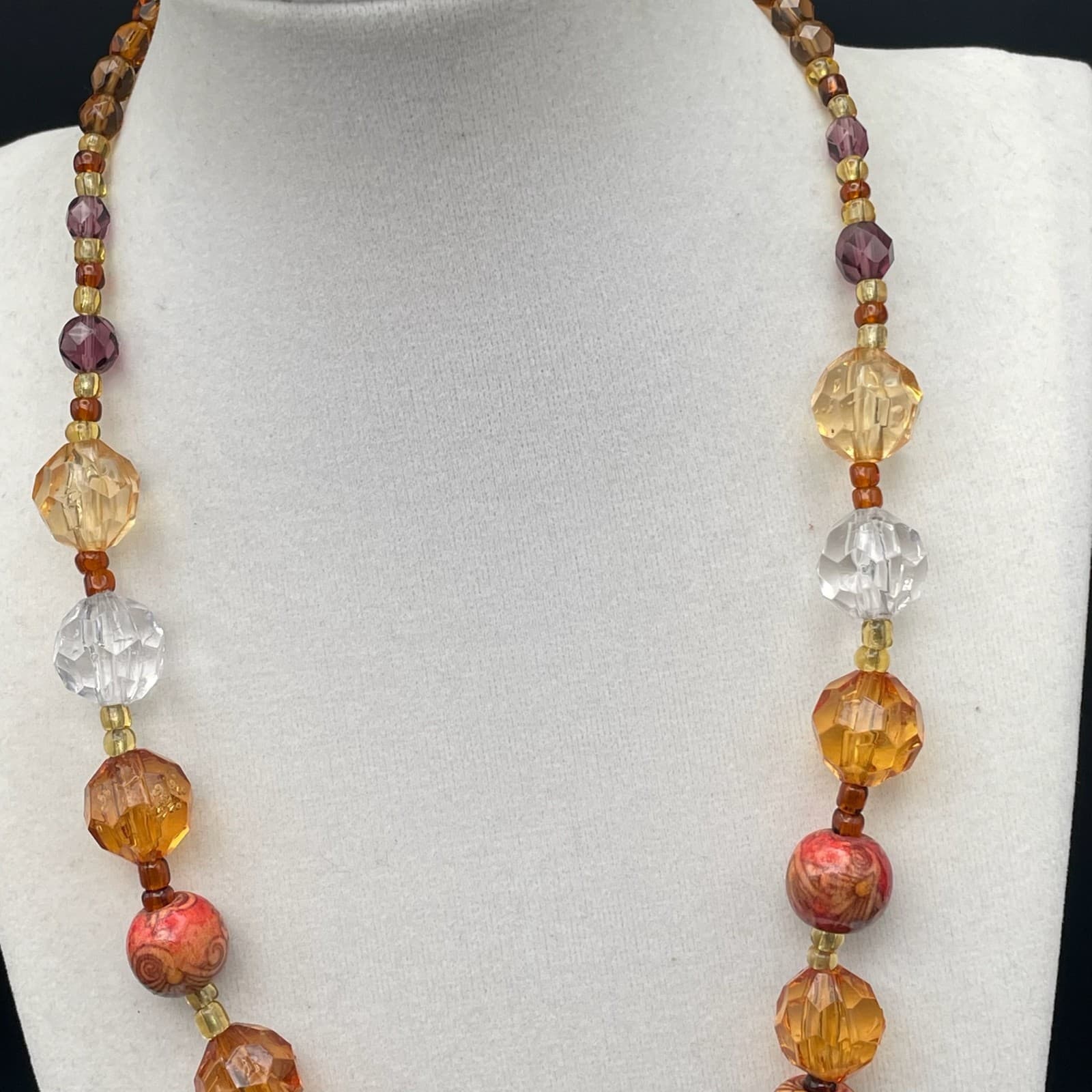 Vintage Women's Handcrafted Artistic Beautiful Glass Bead Necklace Jewelry 20 In - Thumbnail 7