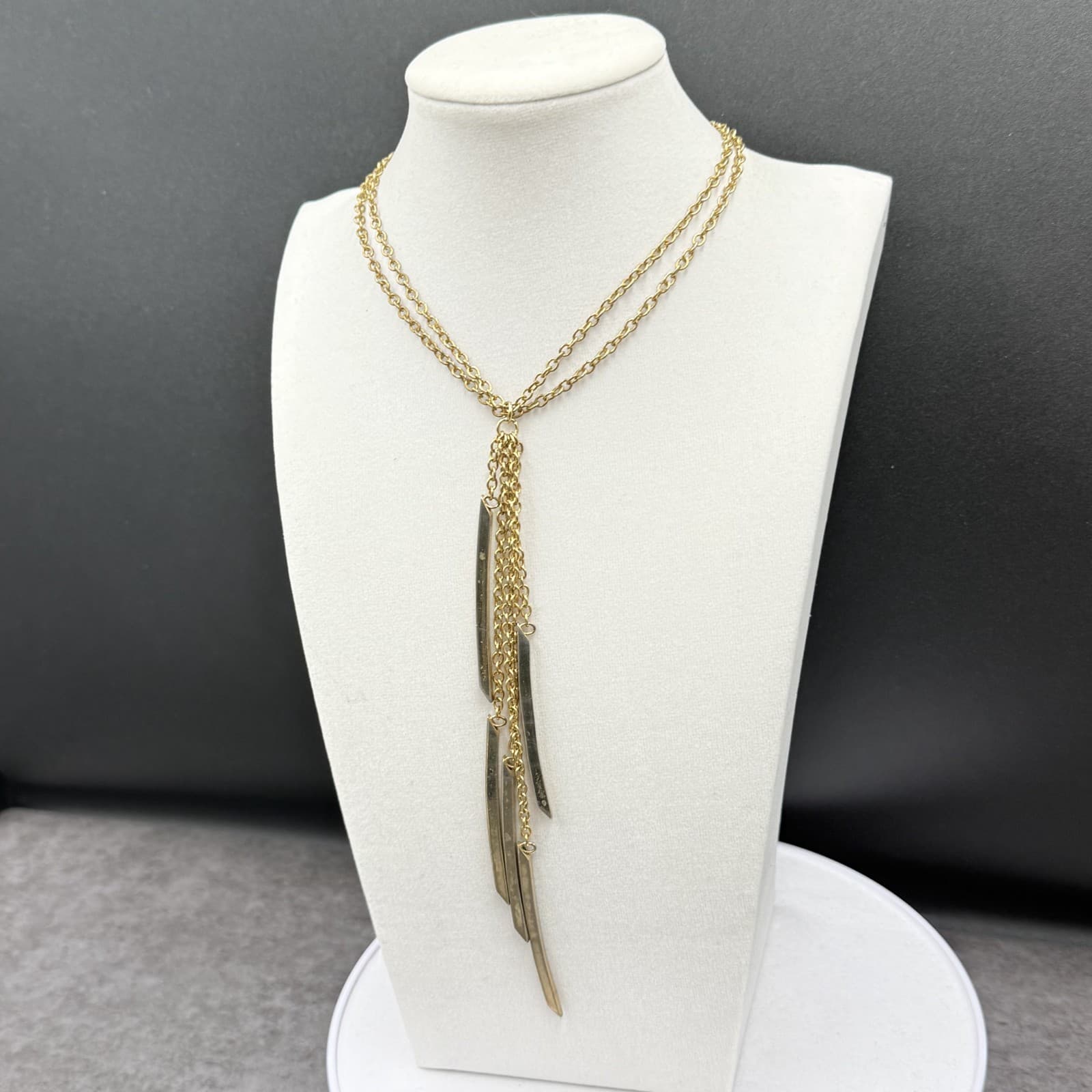Modern Gold-Tone Fringe Bar Pendant Necklace Layered Boho Statement - Thumbnail 9