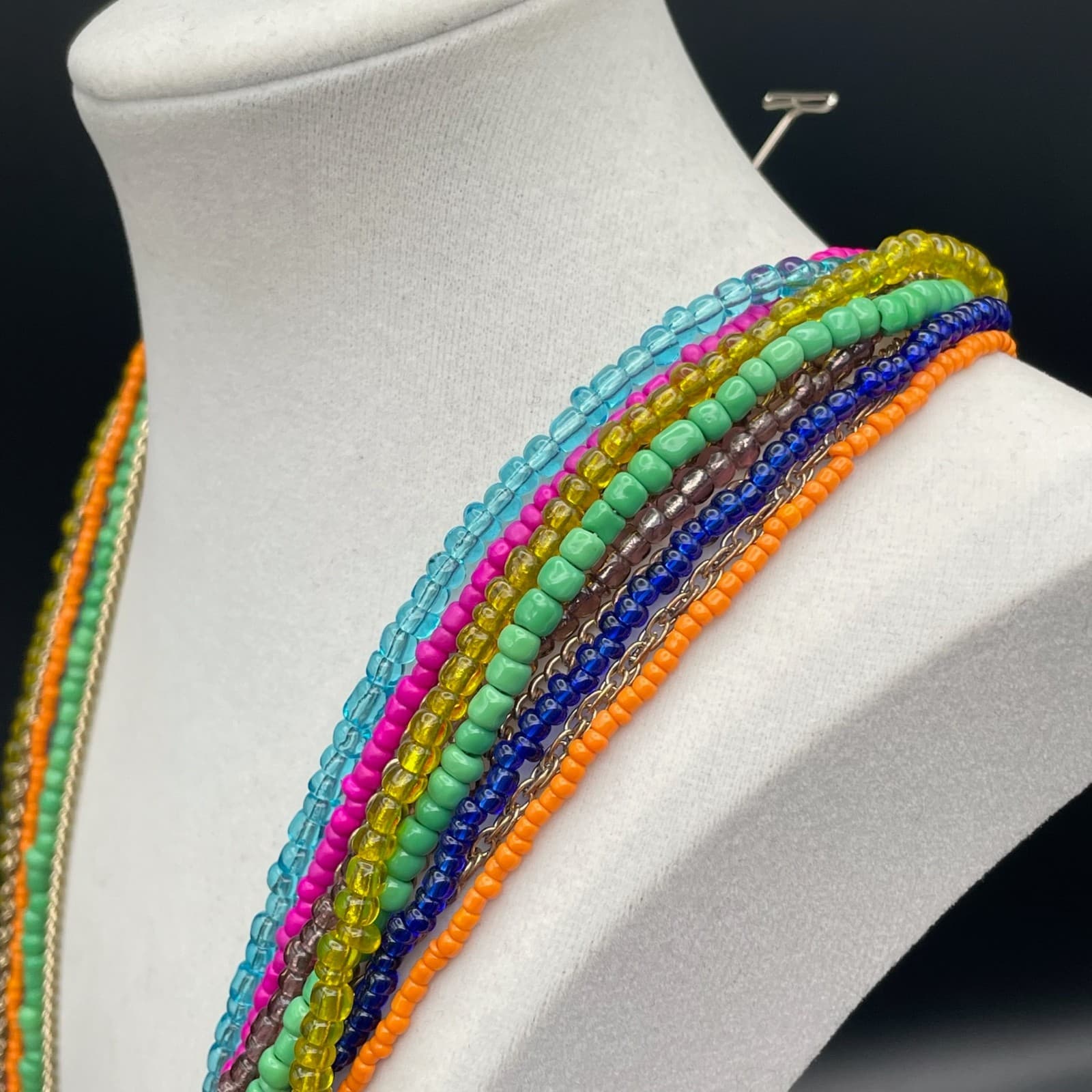 Vintage Multi-Strand Seed Bead Chain Charm Necklace Bohemian Hippie Jewelry - Thumbnail 9