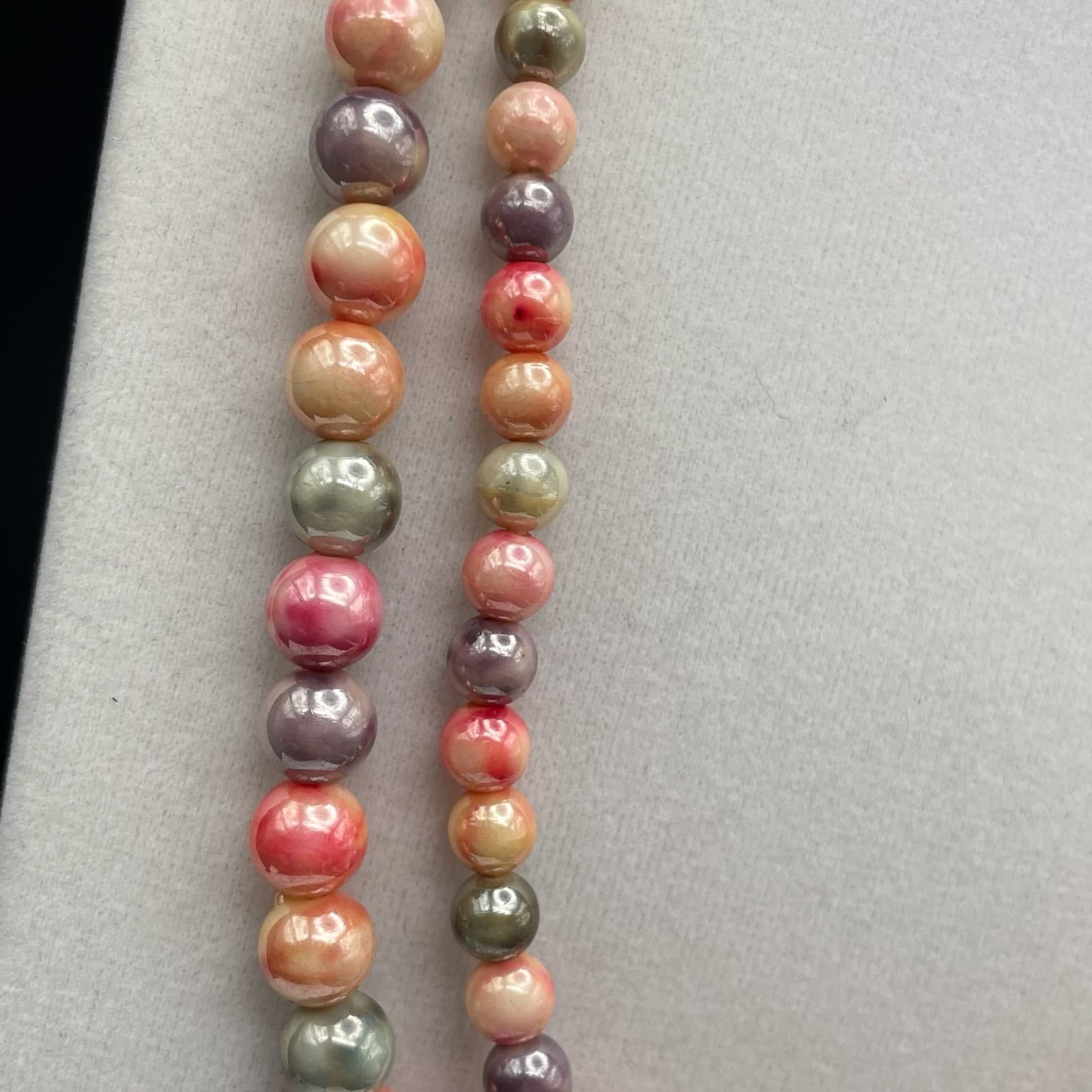 Vintage Vibrant peach pink gray Multi color double strand beaded necklace 21 in - Thumbnail 5