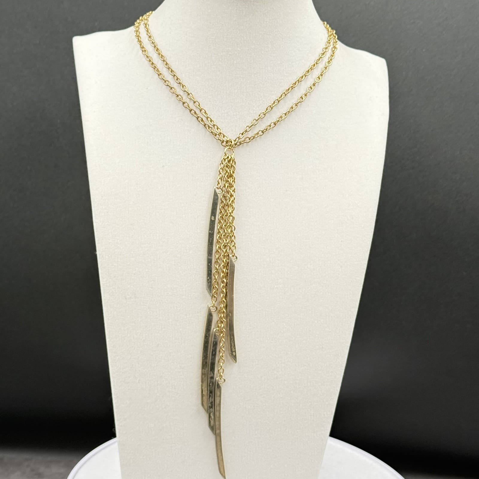 Modern Gold-Tone Fringe Bar Pendant Necklace Layered Boho Statement - Thumbnail 11