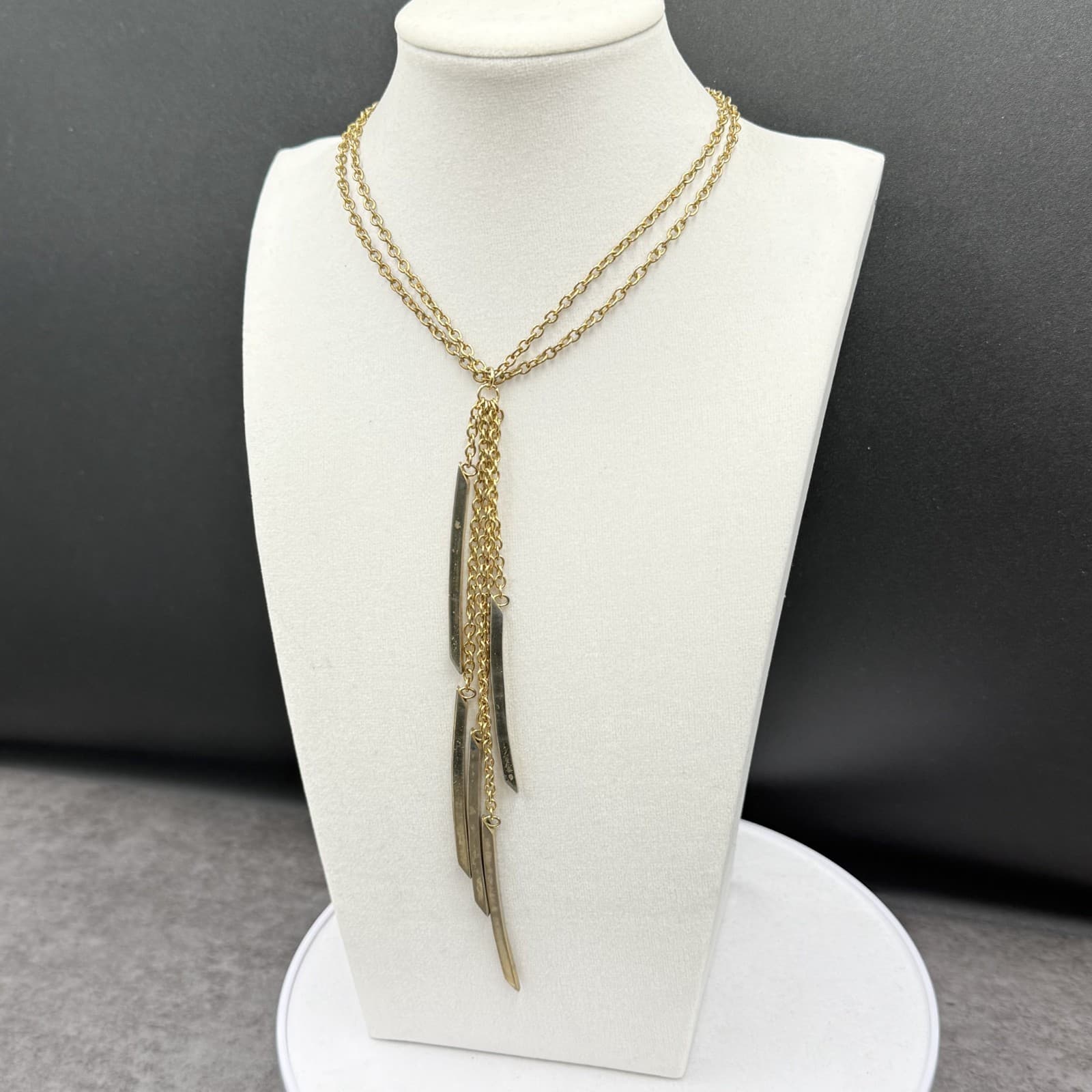 Modern Gold-Tone Fringe Bar Pendant Necklace Layered Boho Statement - Thumbnail 3