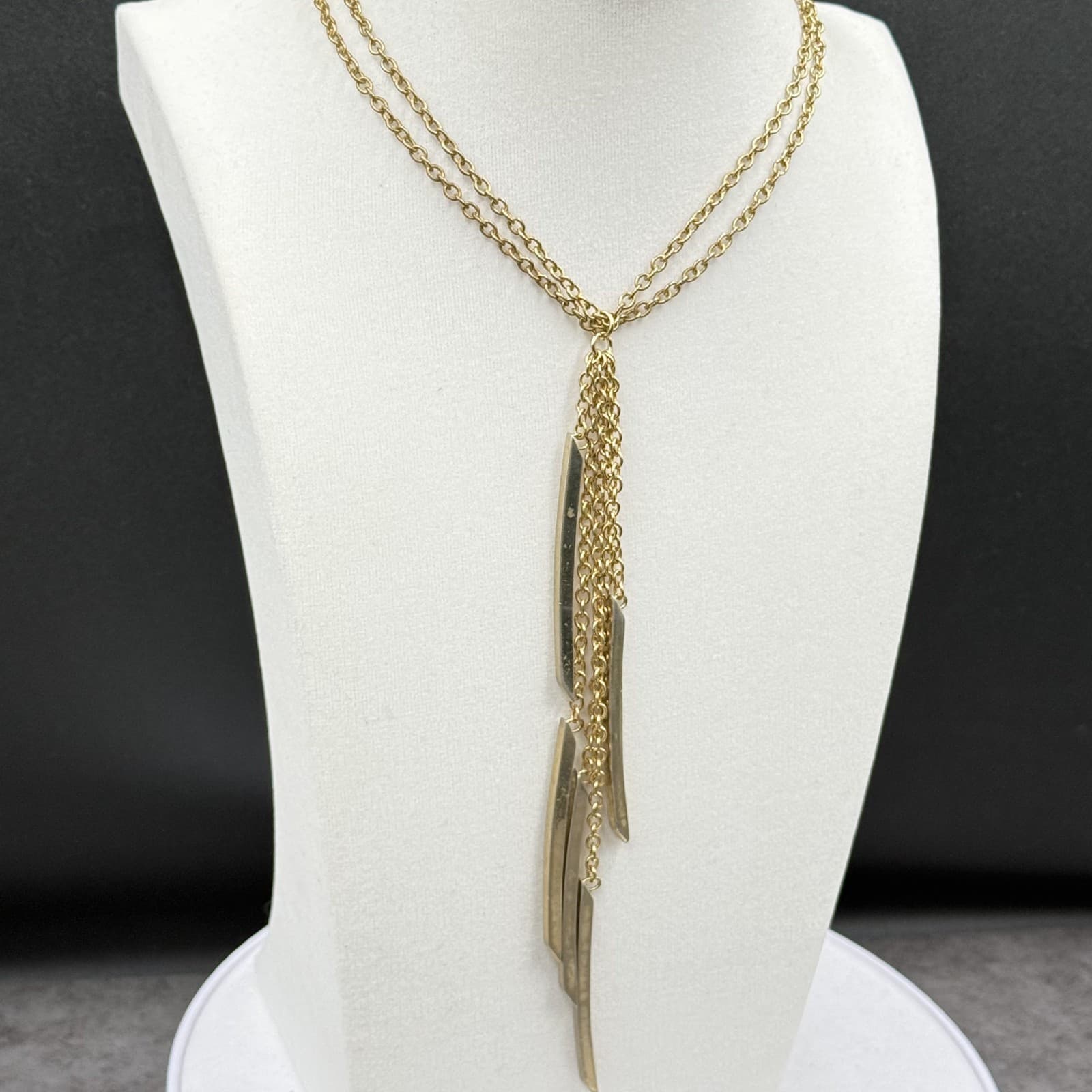 Modern Gold-Tone Fringe Bar Pendant Necklace Layered Boho Statement - Thumbnail 10