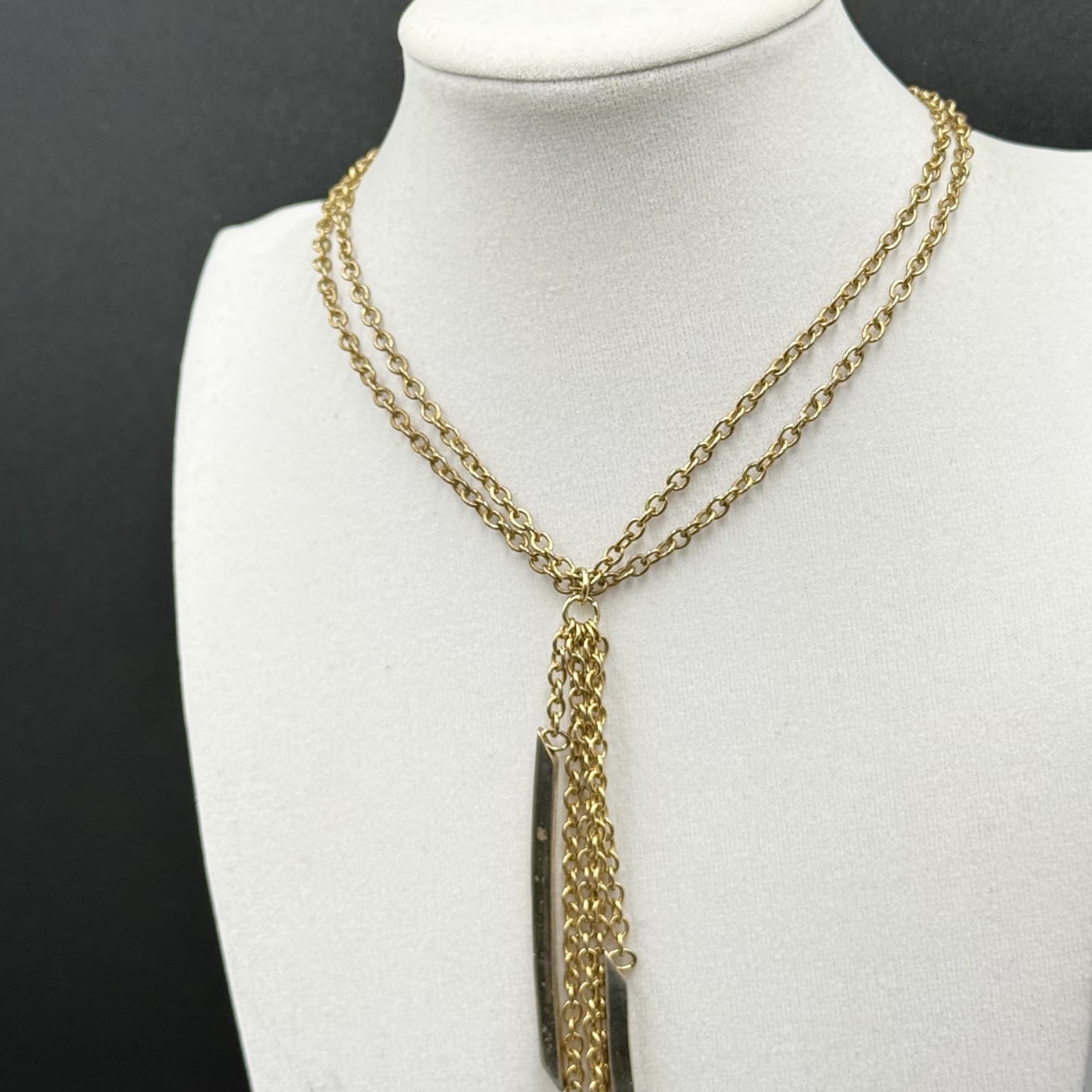 Modern Gold-Tone Fringe Bar Pendant Necklace Layered Boho Statement - Thumbnail 4