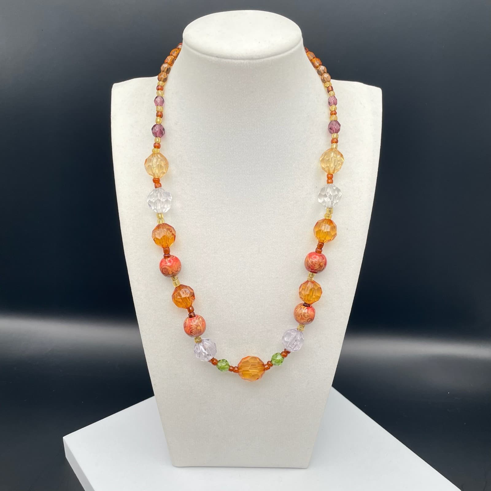 Vintage Women's Handcrafted Artistic Beautiful Glass Bead Necklace Jewelry 20 In - Thumbnail 2