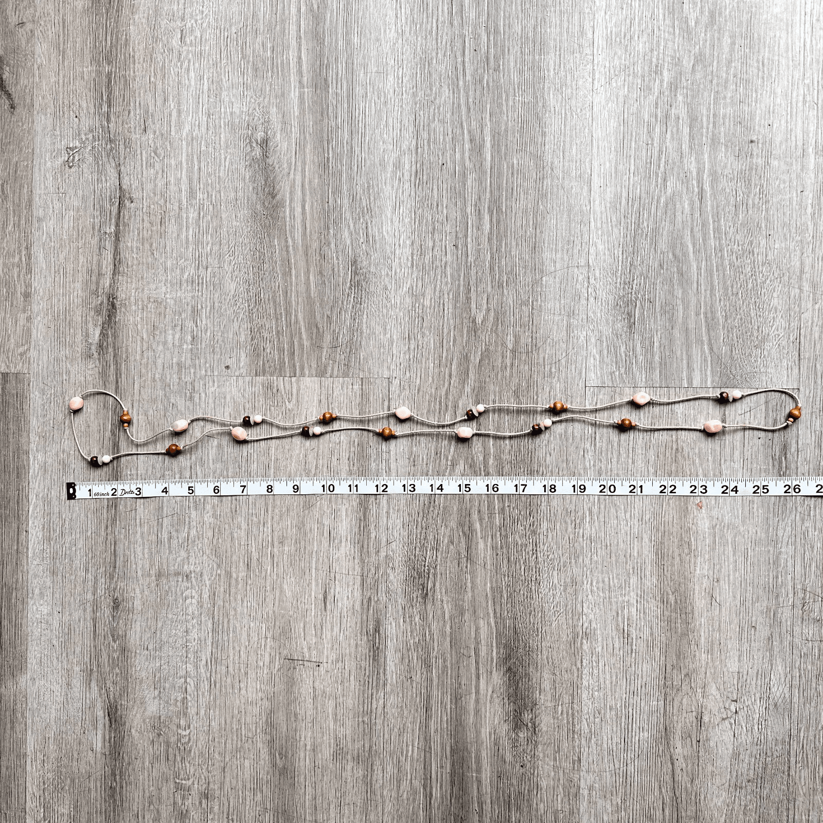 Vintage 90s Boho Pink & Brown Wood Bead Double Strand Cord Necklace Jewelry - Thumbnail 7