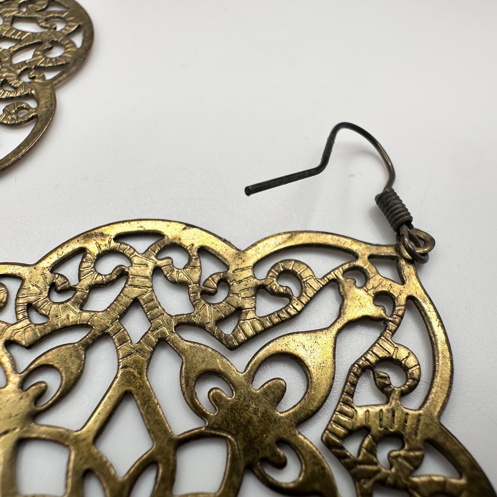 Vintage Y2K Brass Filigree Dangle Earrings Boho Mandala Statement Jewelry - Thumbnail 6