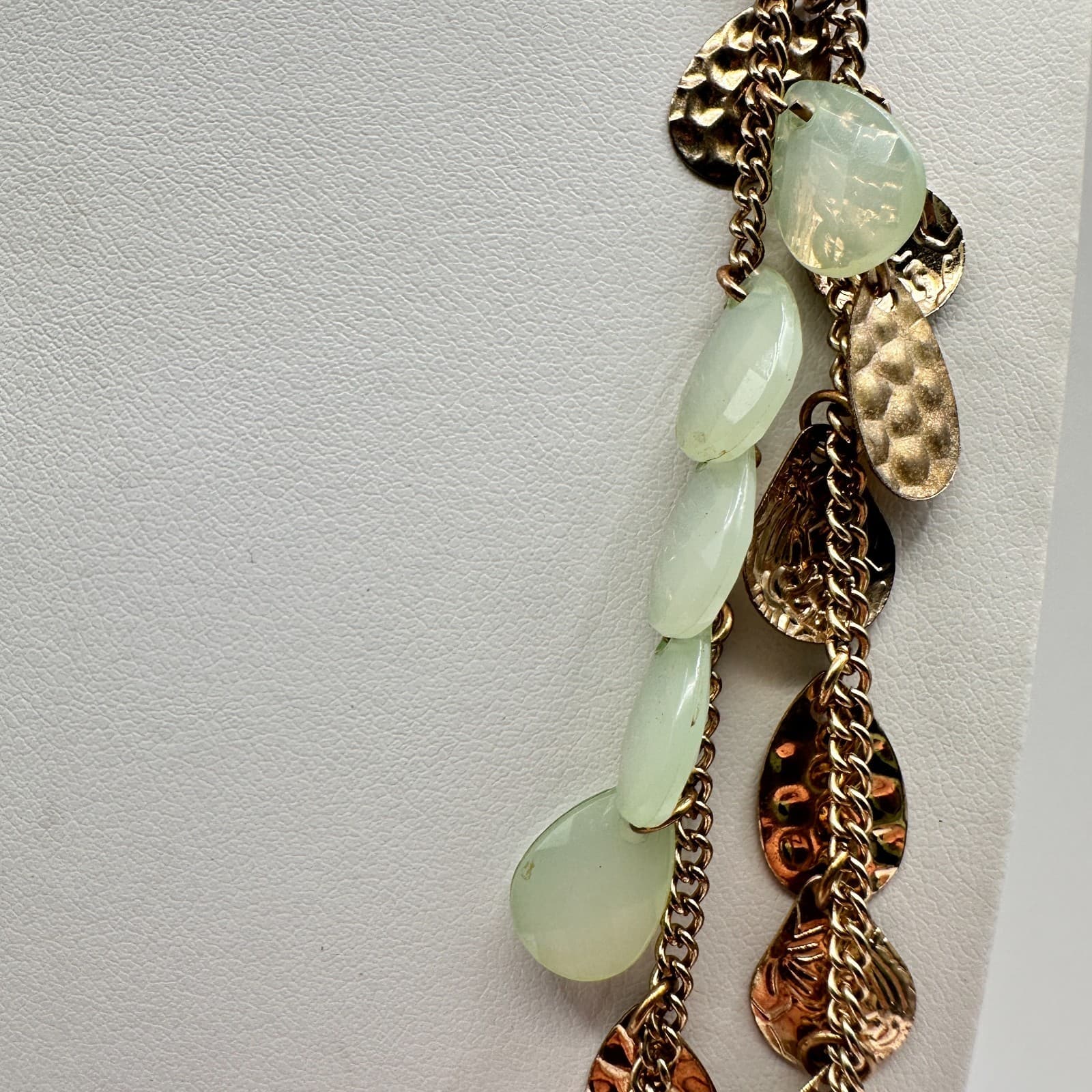 Vintage 90s Multi Strand Layered Gold Tone Necklace Green Faux Stone Jewelry - Thumbnail 8