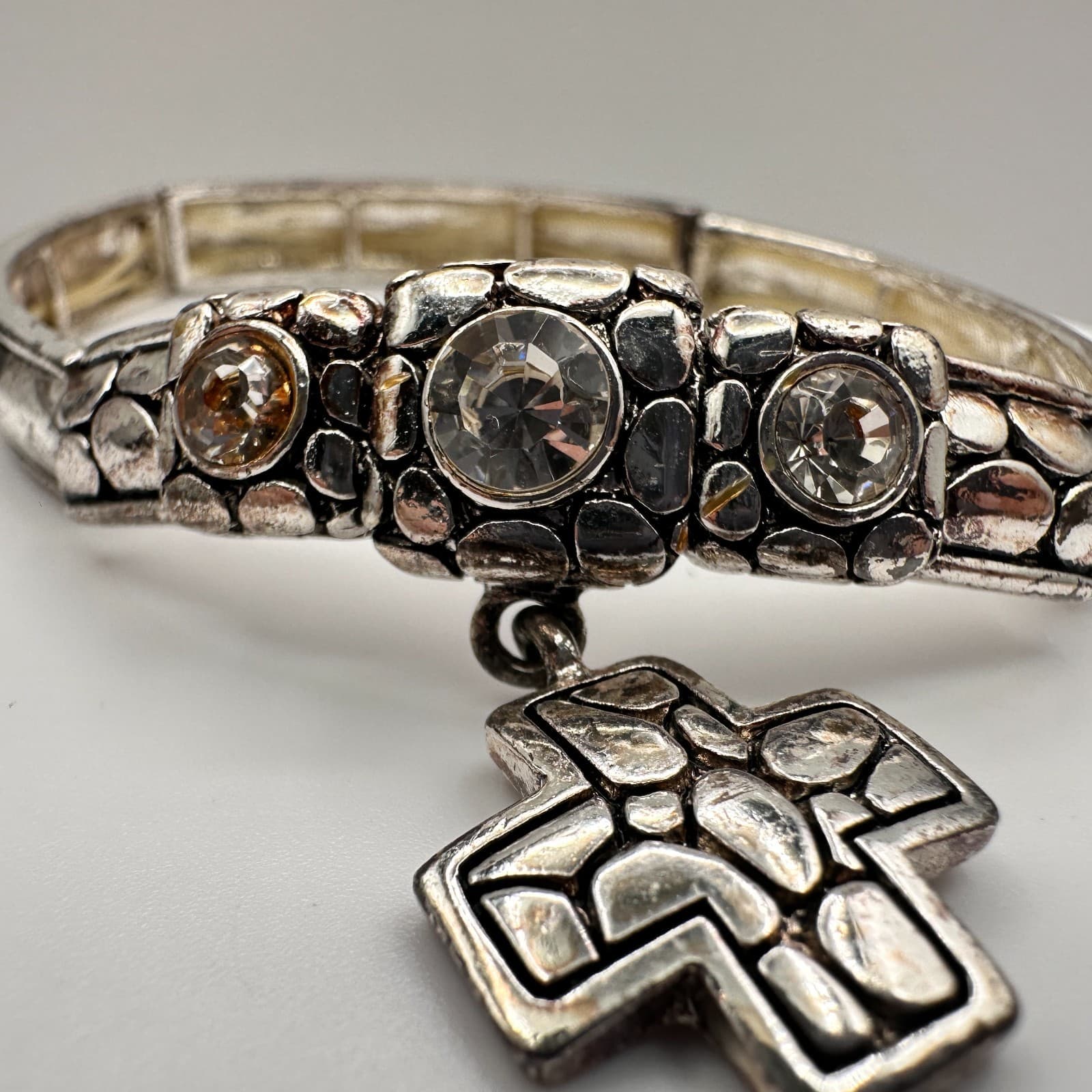 Vintage Y2K Religious Rhinestone Bracelet Psalms 46:10 Charm Silver Tone Jewelry - Thumbnail 2