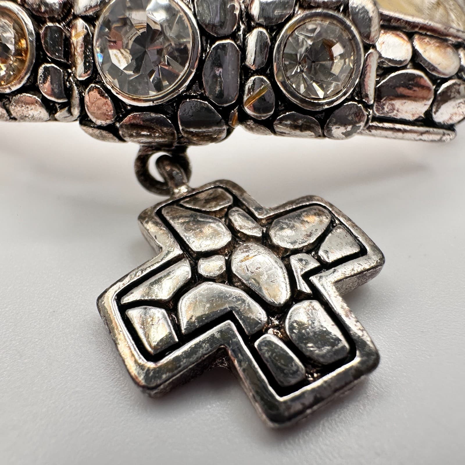 Vintage Y2K Religious Rhinestone Bracelet Psalms 46:10 Charm Silver Tone Jewelry - Thumbnail 4