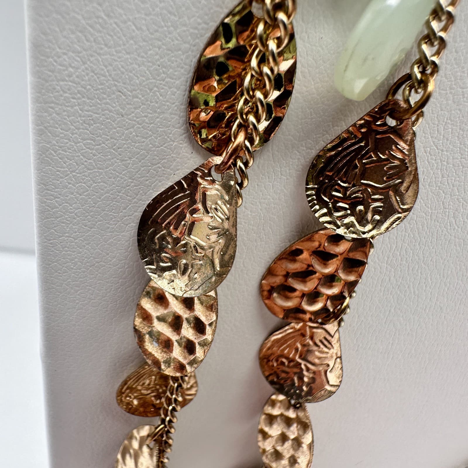 Vintage 90s Multi Strand Layered Gold Tone Necklace Green Faux Stone Jewelry - Thumbnail 5