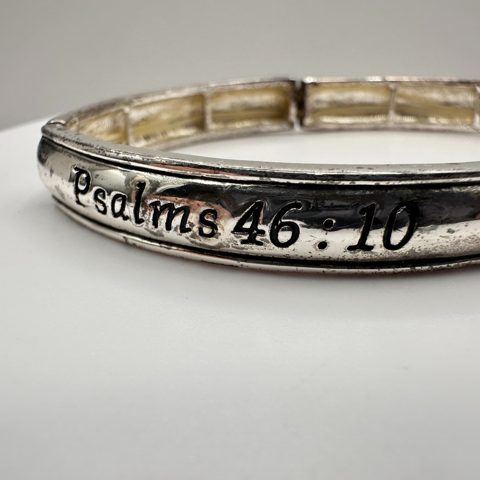 Vintage Y2K Religious Rhinestone Bracelet Psalms 46:10 Charm Silver Tone Jewelry - Thumbnail 5