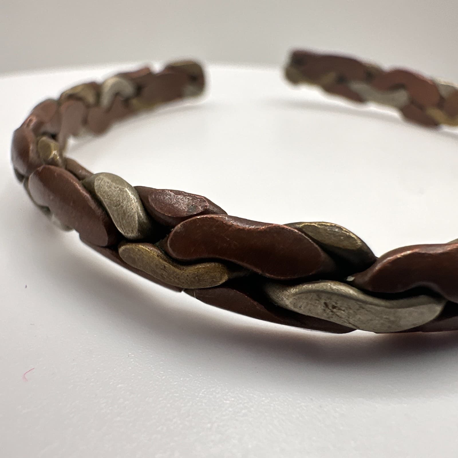 Vintage 90s Braided Hand Bracelet Silver Tone Boho Women's Classic Jewelry - Thumbnail 3