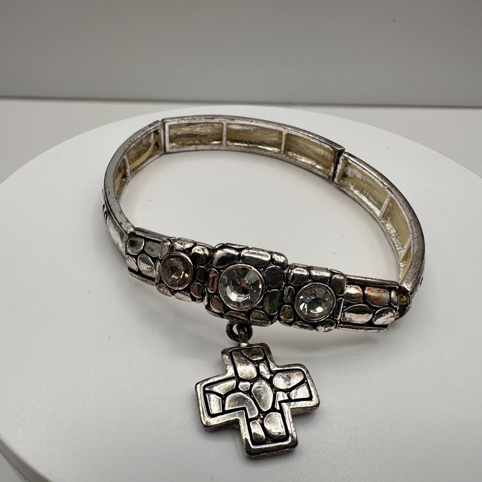 Vintage Y2K Religious Rhinestone Bracelet Psalms 46:10 Charm Silver Tone Jewelry - Thumbnail 8