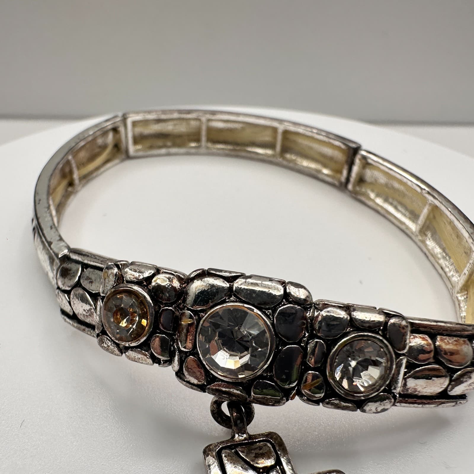 Vintage Y2K Religious Rhinestone Bracelet Psalms 46:10 Charm Silver Tone Jewelry - Thumbnail 9