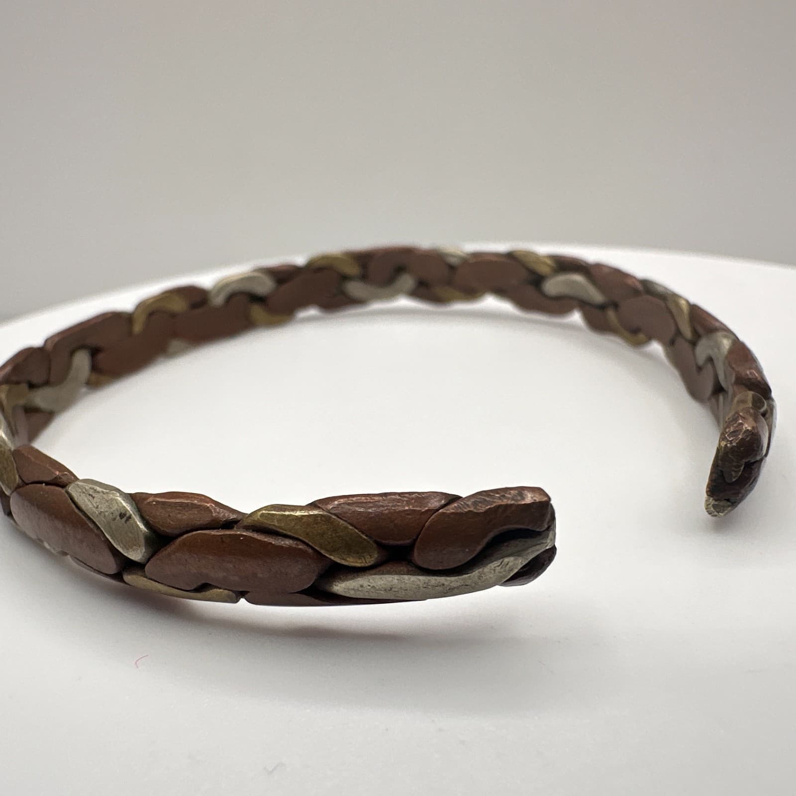 Vintage 90s Braided Hand Bracelet Silver Tone Boho Women's Classic Jewelry - Thumbnail 5