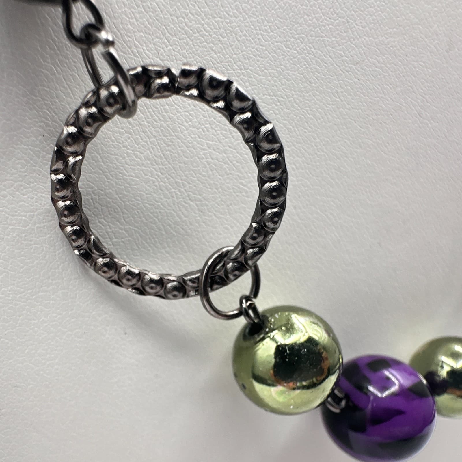 Vintage 90s Necklace Acrylic Beaded Silver Tone Boho Women's Classic Jewelry - Thumbnail 4