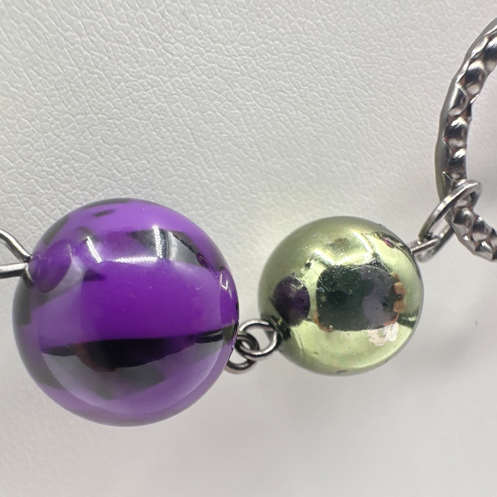 Vintage 90s Necklace Acrylic Beaded Silver Tone Boho Women's Classic Jewelry - Thumbnail 5