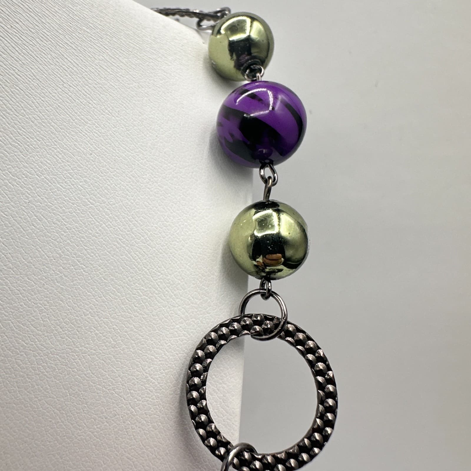 Vintage 90s Necklace Acrylic Beaded Silver Tone Boho Women's Classic Jewelry - Thumbnail 7