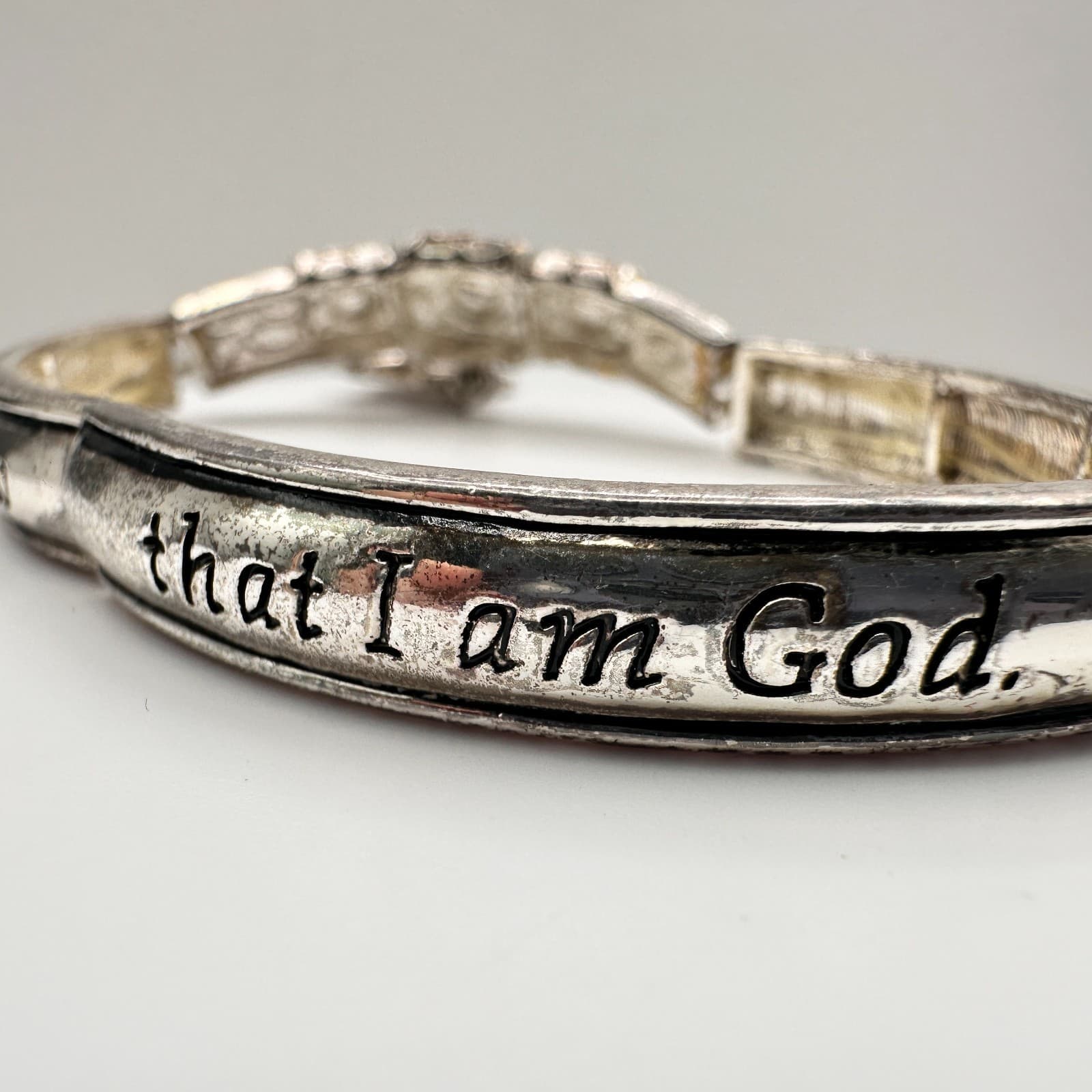 Vintage Y2K Religious Rhinestone Bracelet Psalms 46:10 Charm Silver Tone Jewelry - Thumbnail 7