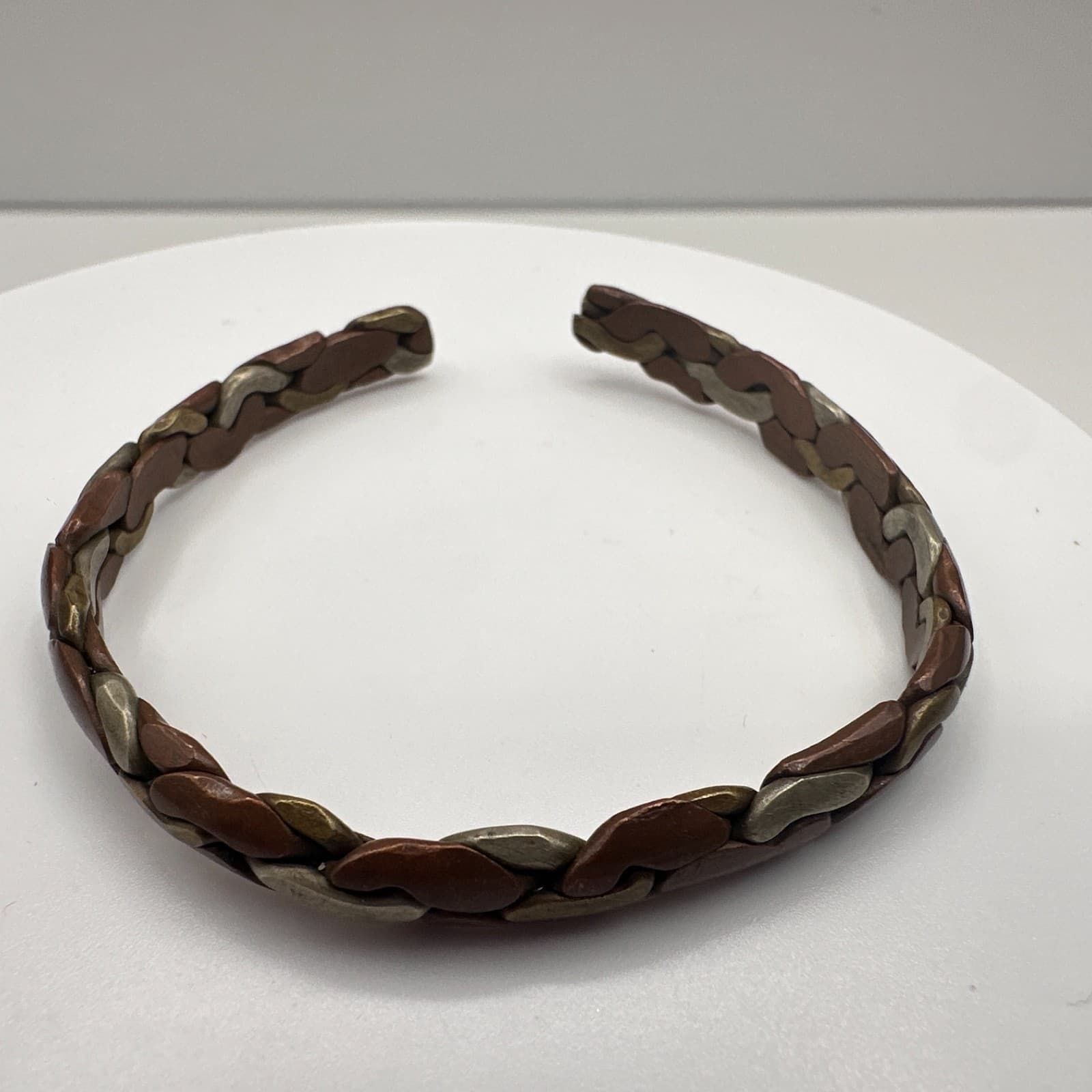 Vintage 90s Braided Hand Bracelet Silver Tone Boho Women's Classic Jewelry - Thumbnail 2