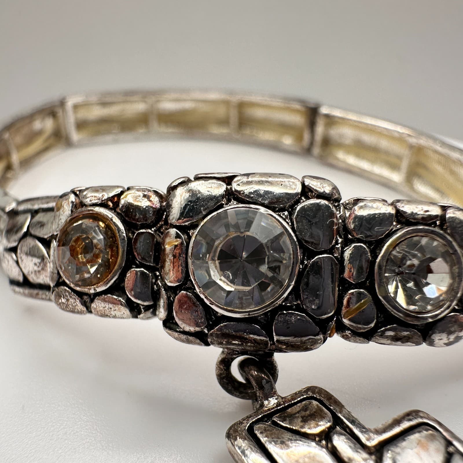 Vintage Y2K Religious Rhinestone Bracelet Psalms 46:10 Charm Silver Tone Jewelry - Thumbnail 3