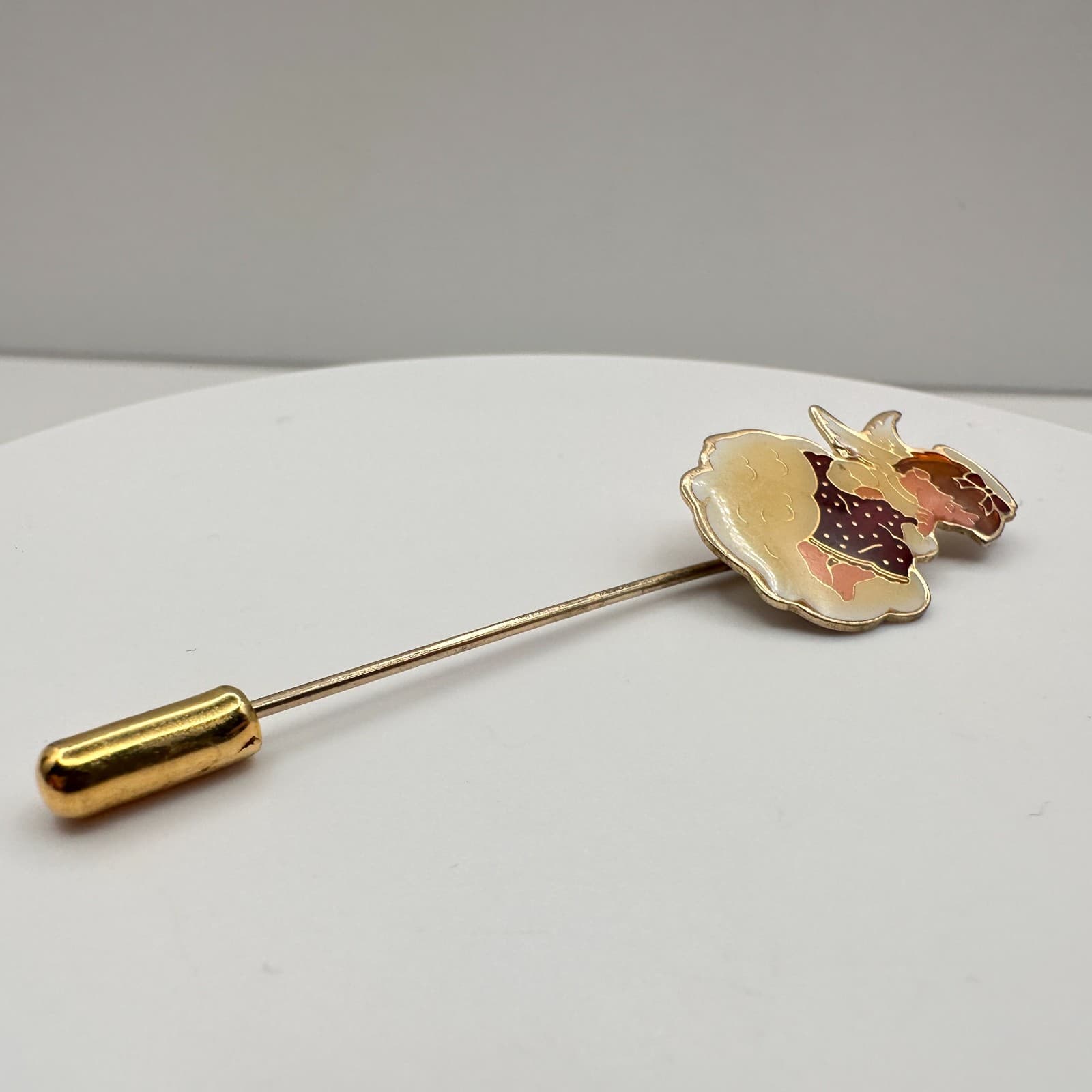 Vintage 80s 90s Angel On Cloud Stick Brooch Pin Gold Tone Enamel Jewelry - Thumbnail 5