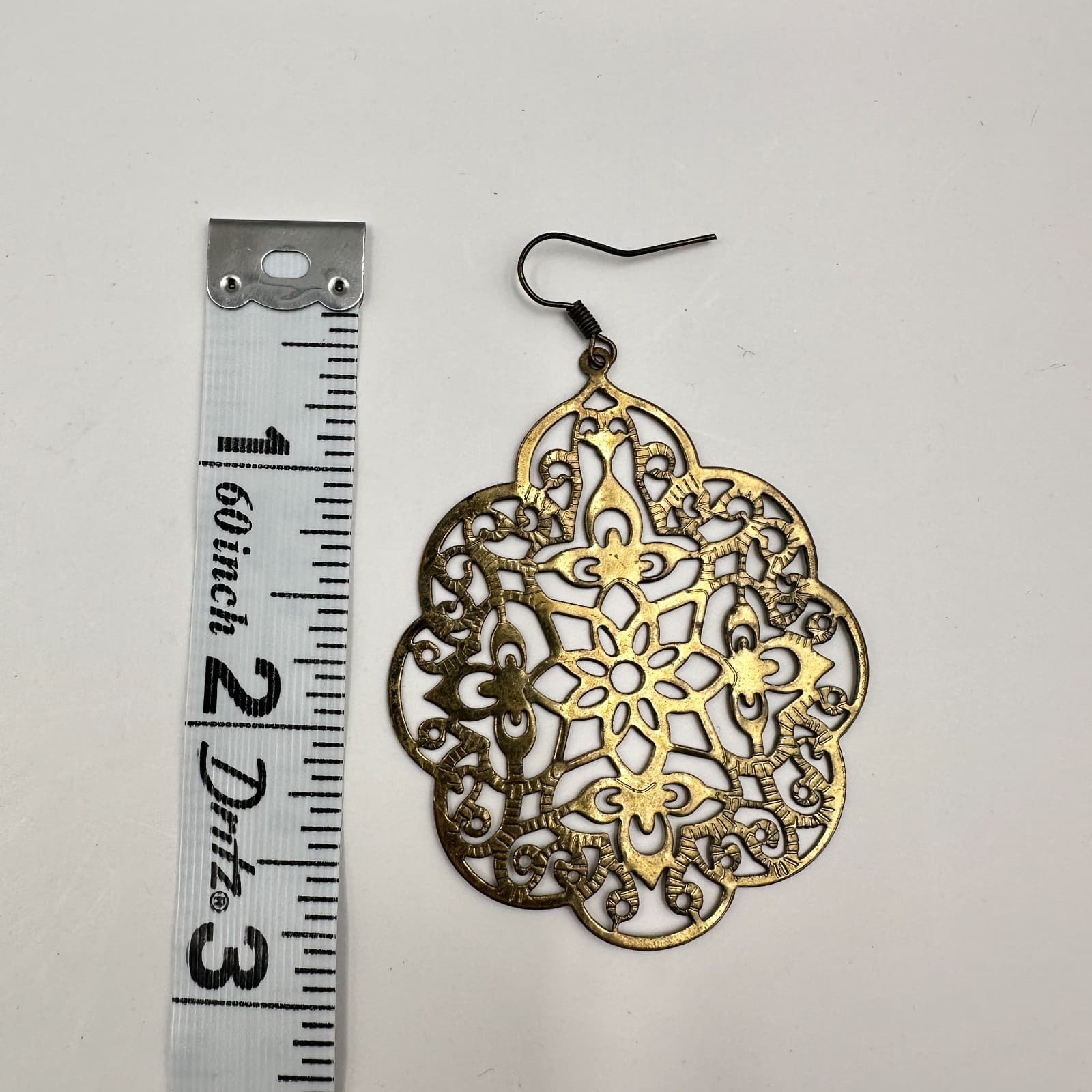 Vintage Y2K Brass Filigree Dangle Earrings Boho Mandala Statement Jewelry - Thumbnail 8